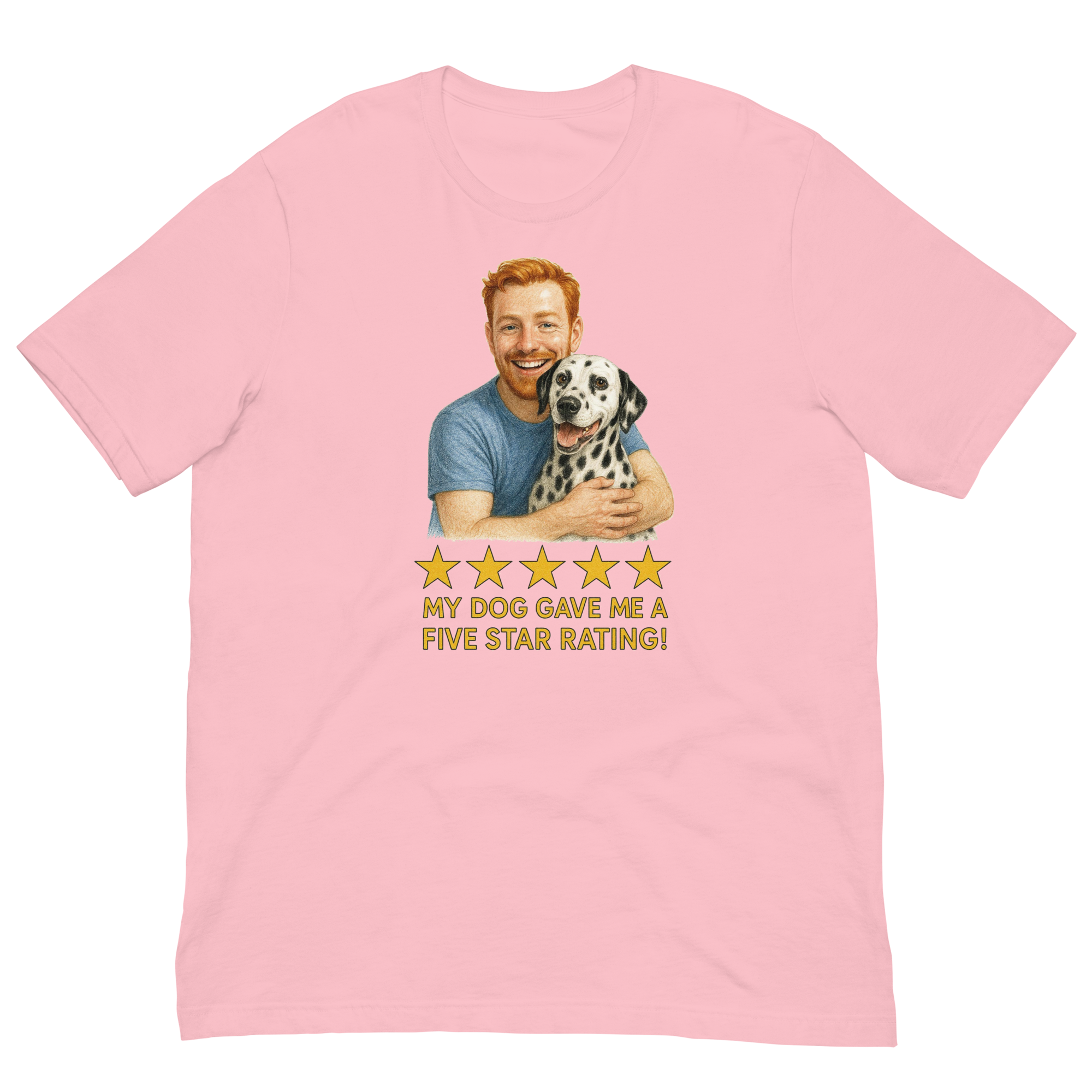 Red Hair Man with Dalmatian graphic tee.