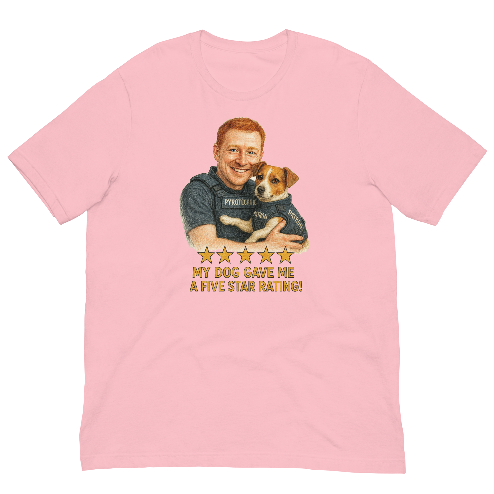 Red Hair Man with Patron graphic tee.