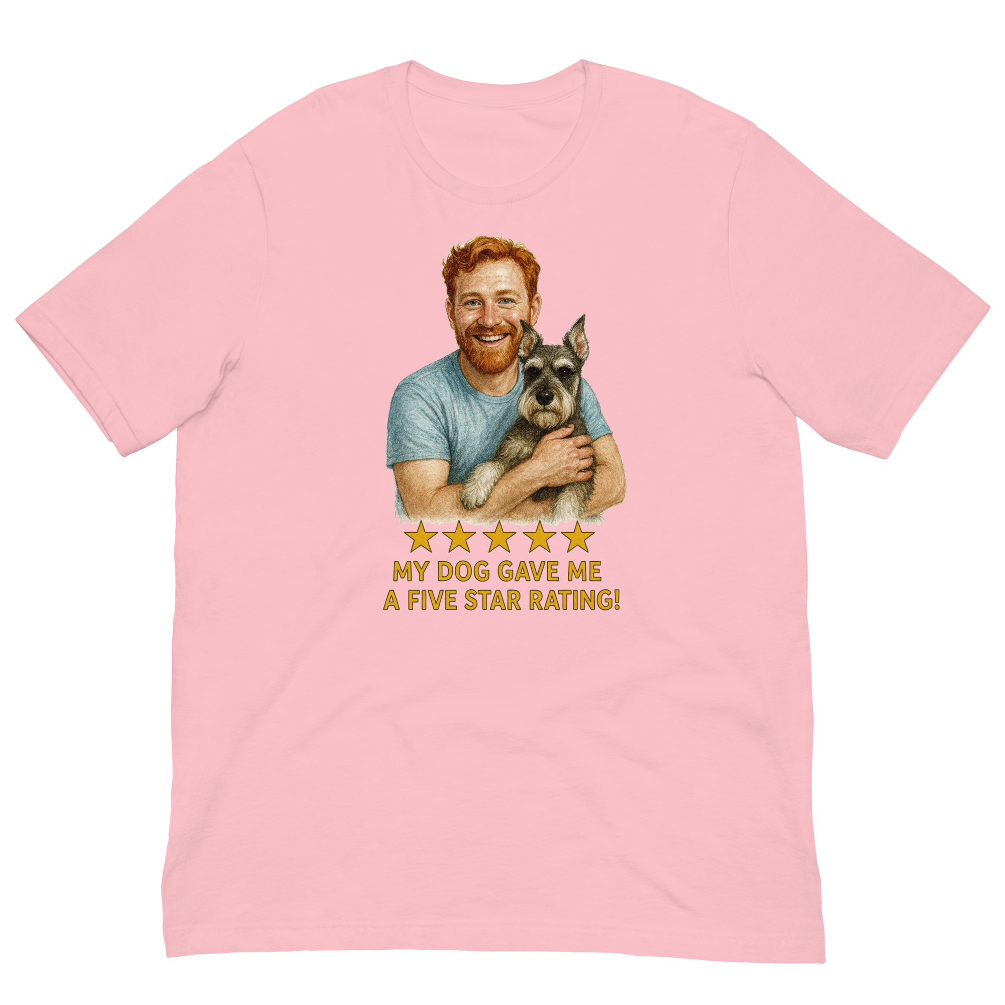 Red Hair Man with Schnauzer graphic tee.