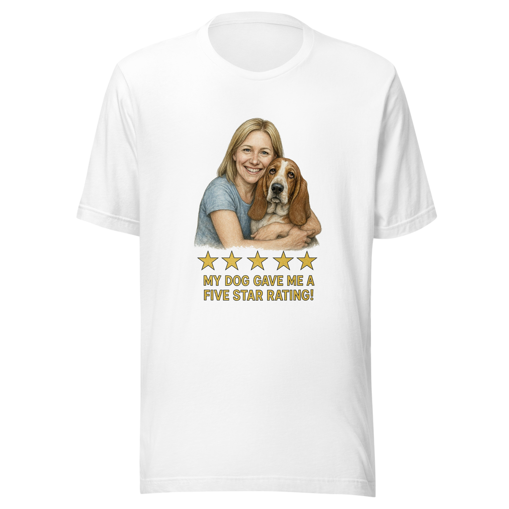 Blonde Woman with Basset Hound graphic tee - white