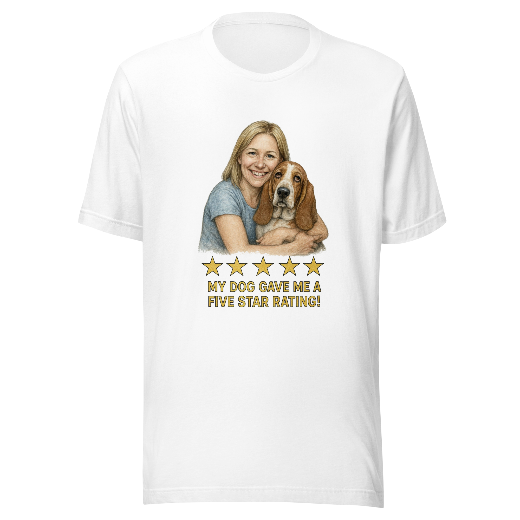 Blonde Woman with Basset Hound graphic tee - white