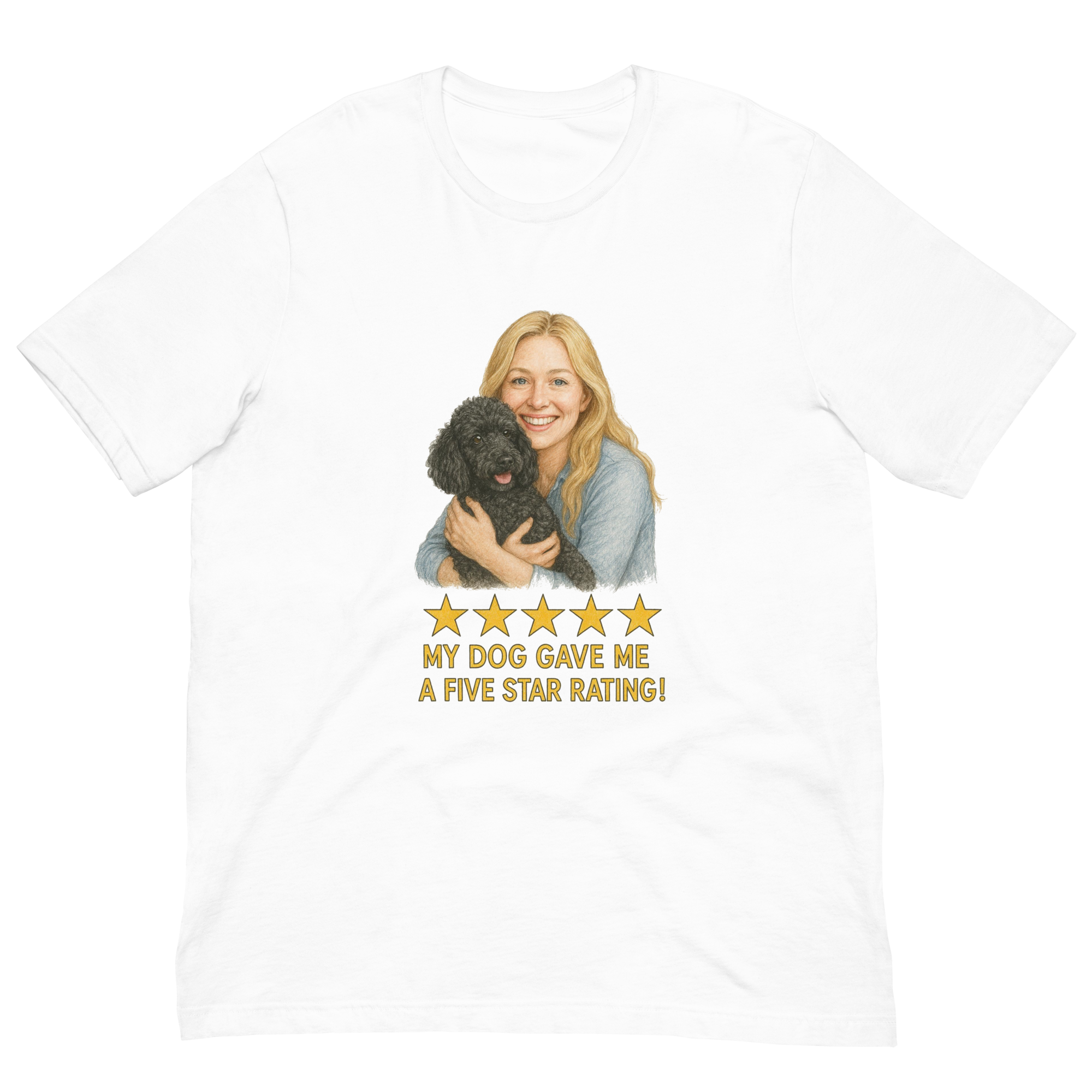 Blonde Woman with Black Poodle graphic tee - white