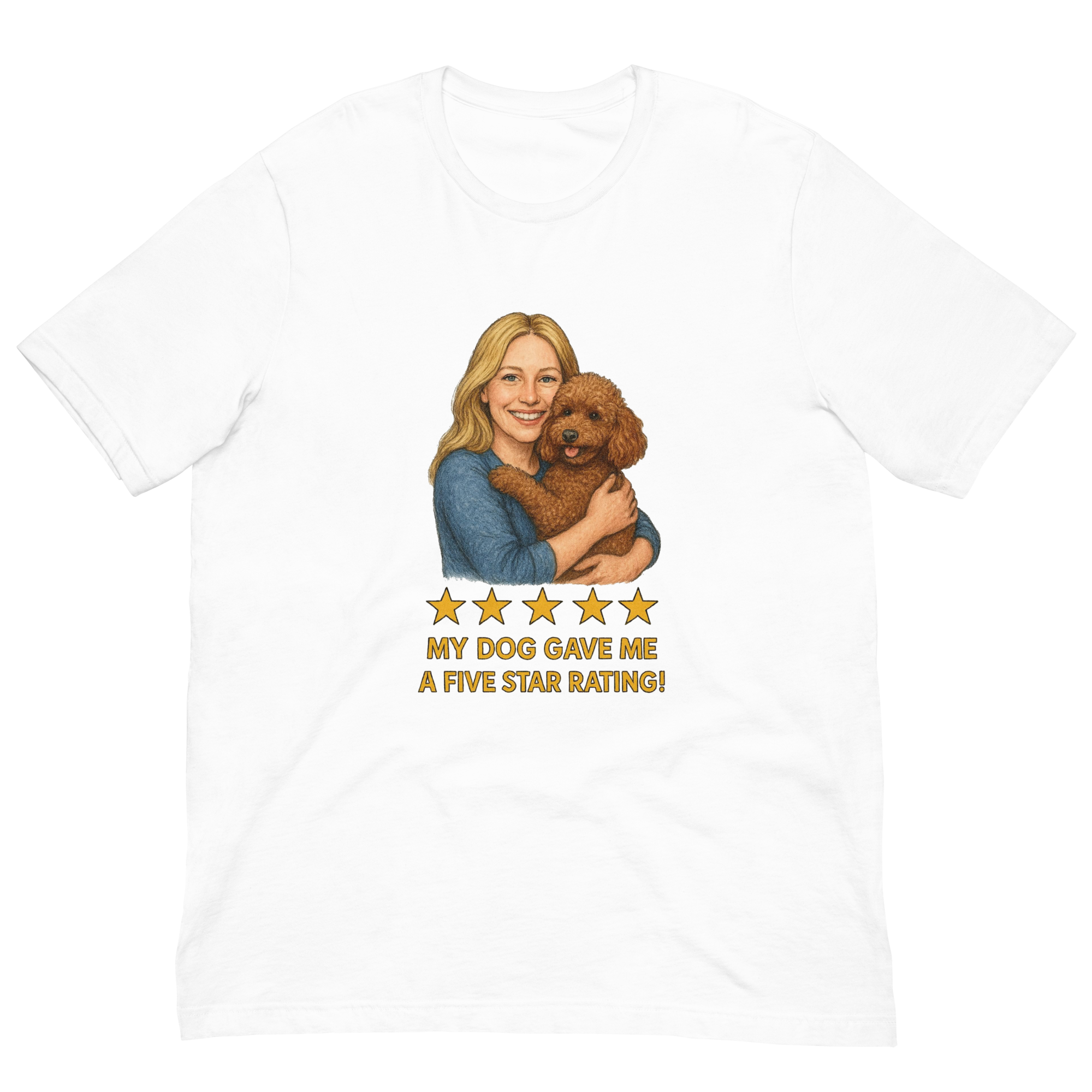 Blonde Woman with Brown Poodle graphic tee - white