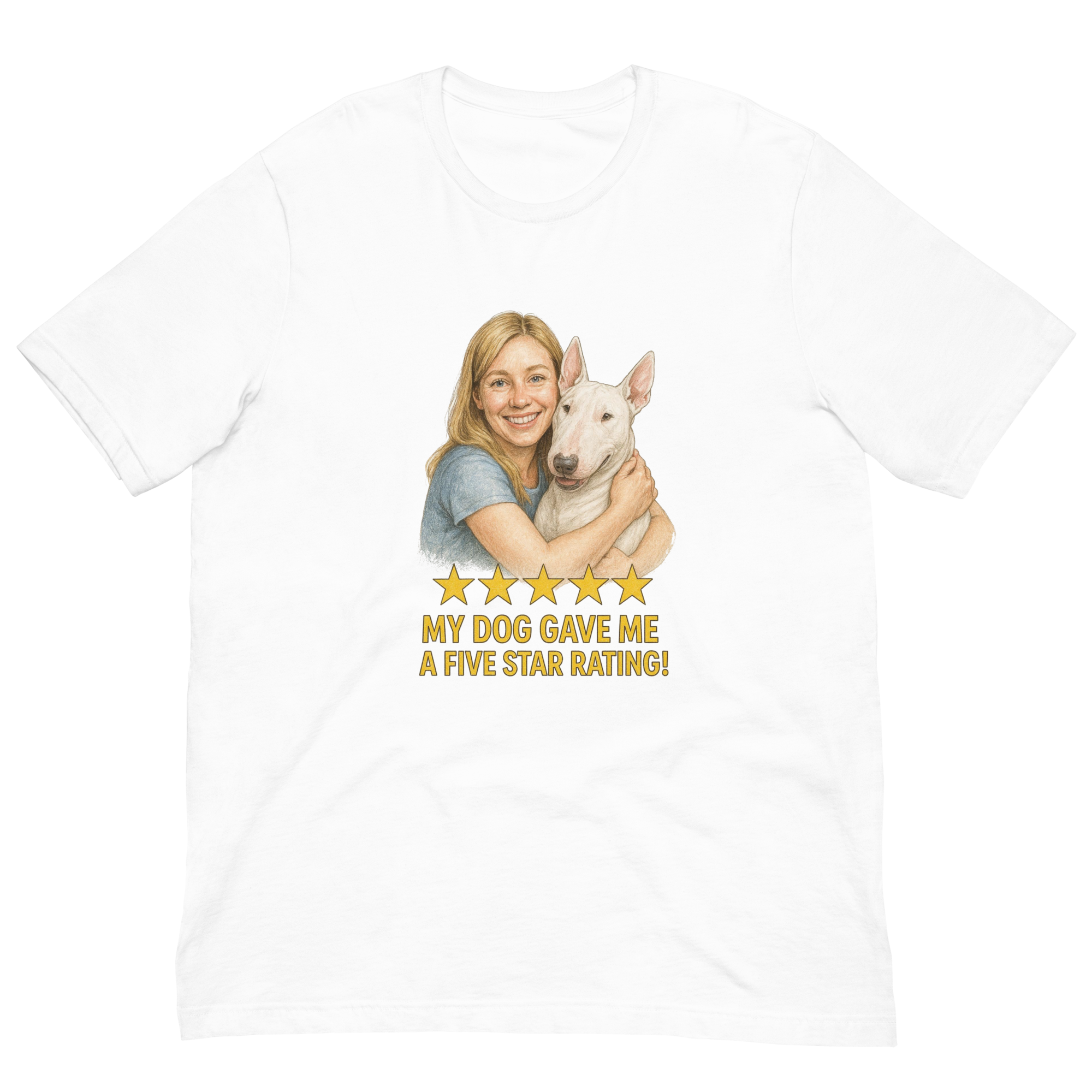 Blonde Woman with Bull Terrier graphic tee - white