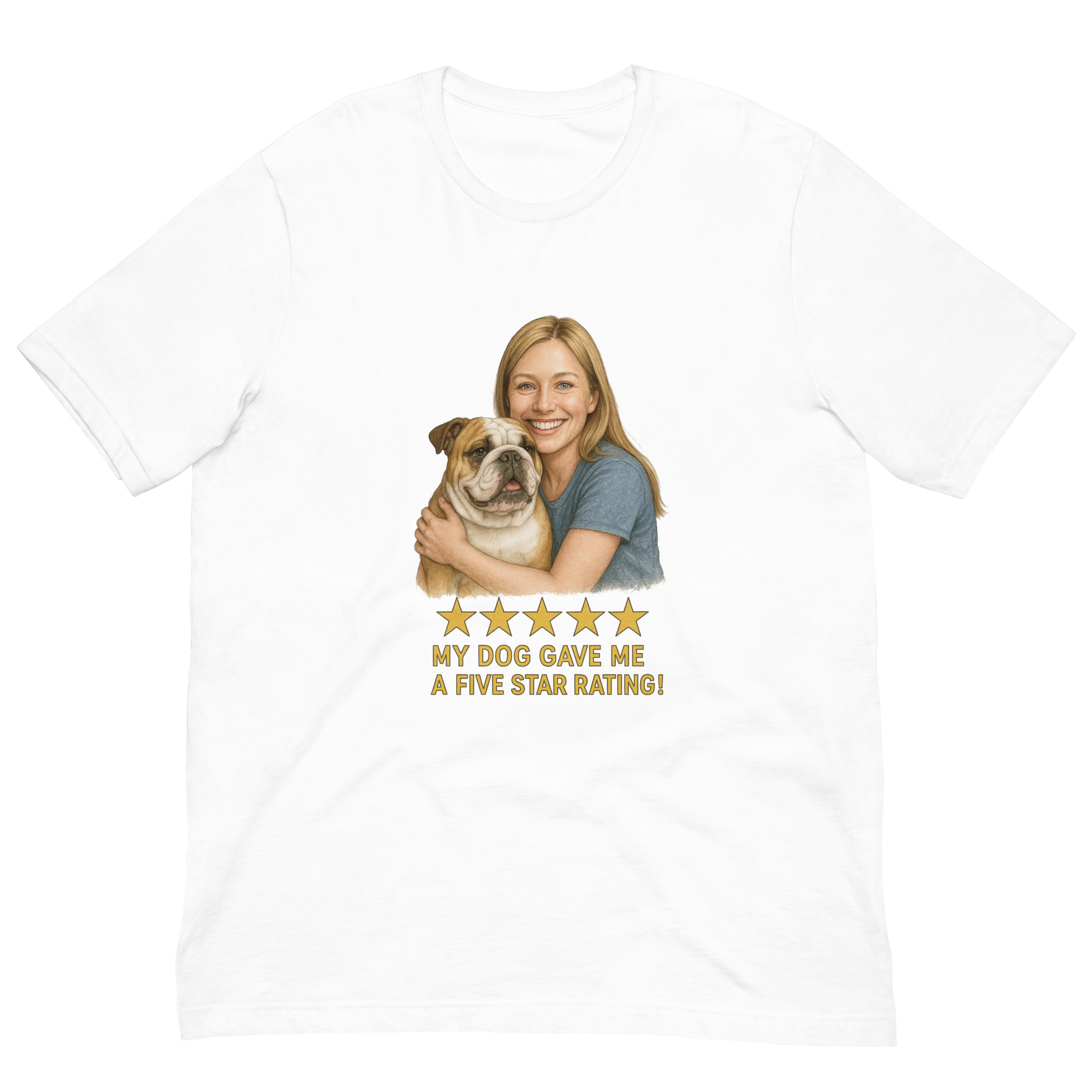 Blonde Woman with Bulldog graphic tee - white