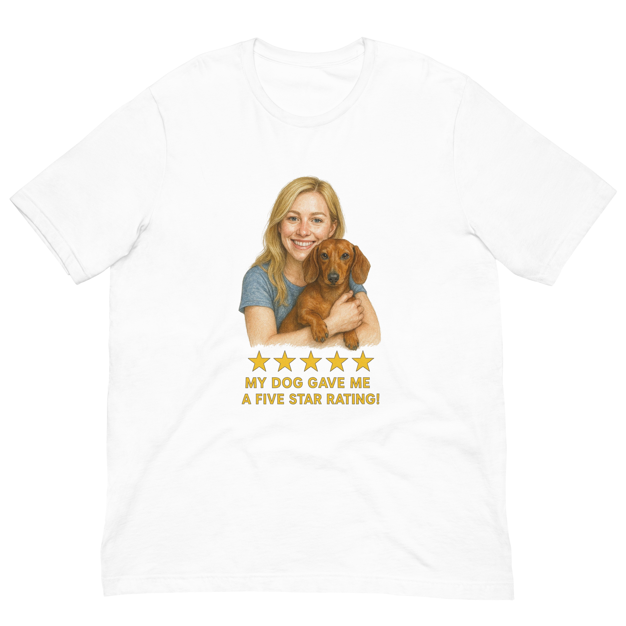 Blonde Woman with Dachshund graphic tee - white