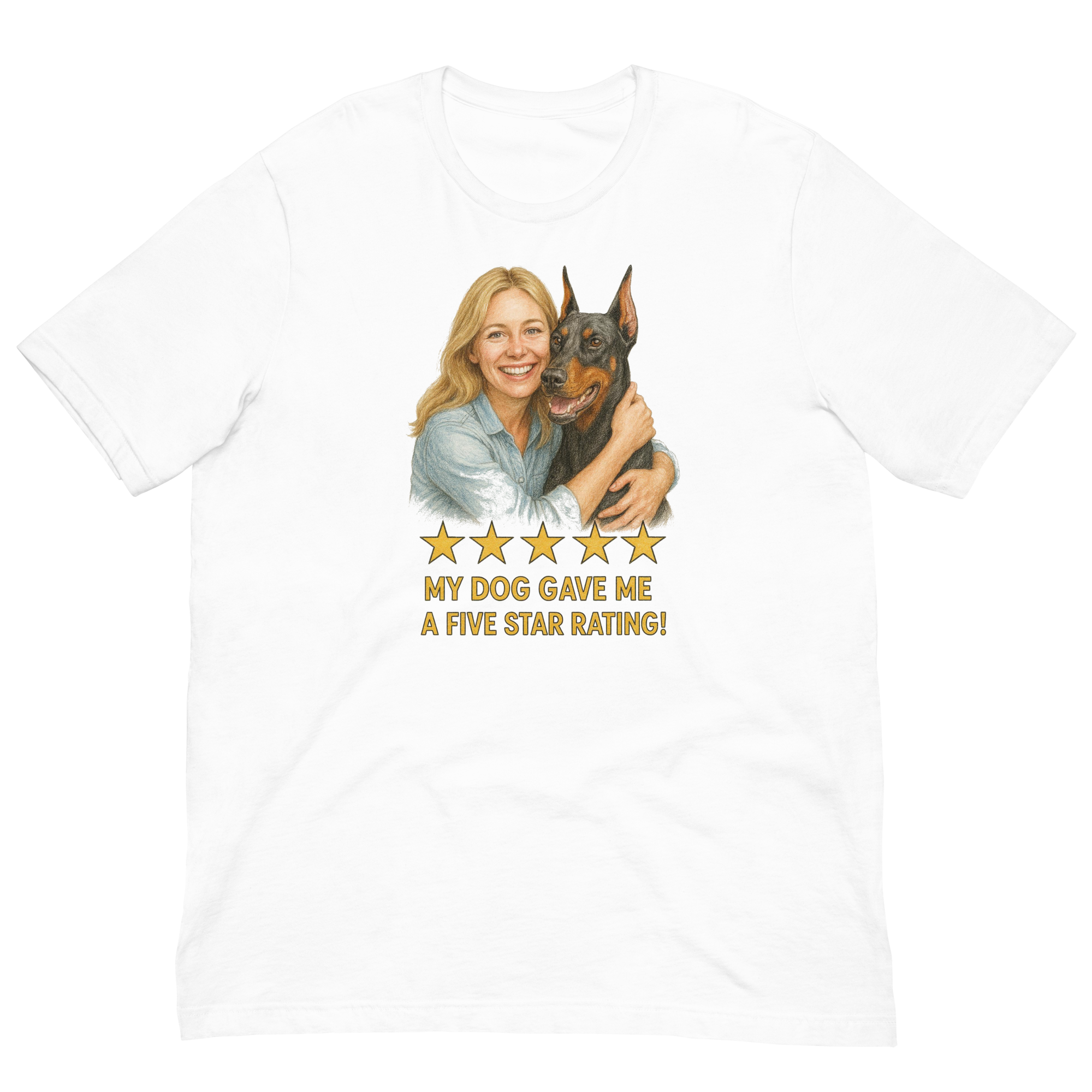 Blonde Woman with Doberman Pinscher graphic tee - white