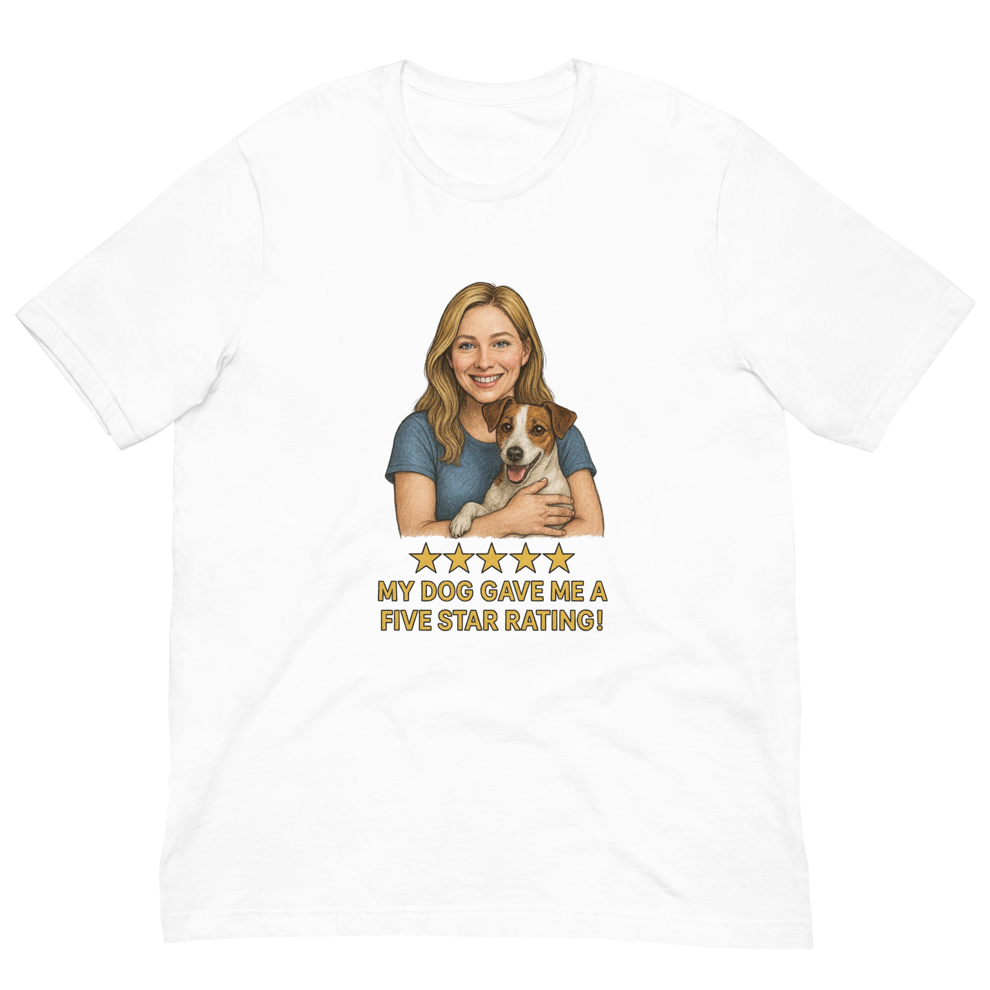 Blonde Woman with Jack Russell Terrier graphic tee - white