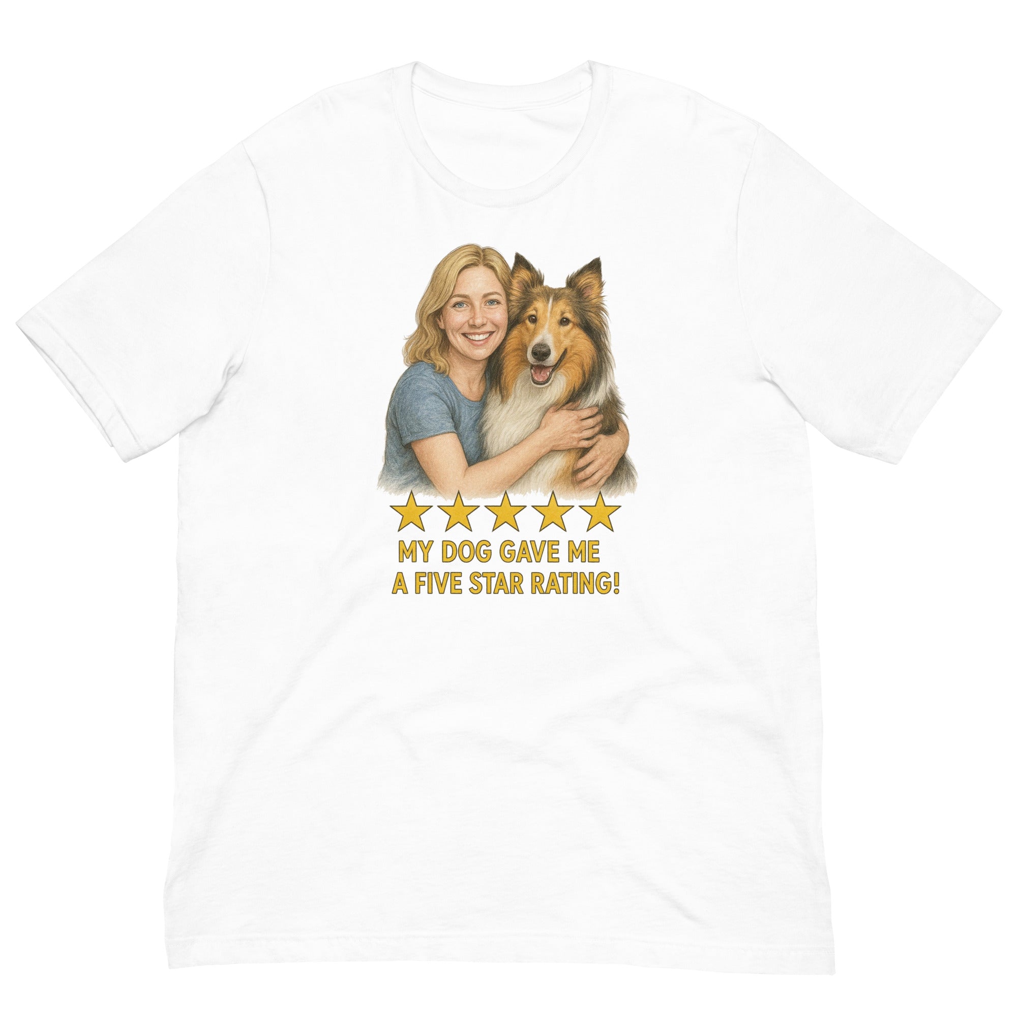Blonde Woman with Collie graphic tee - white