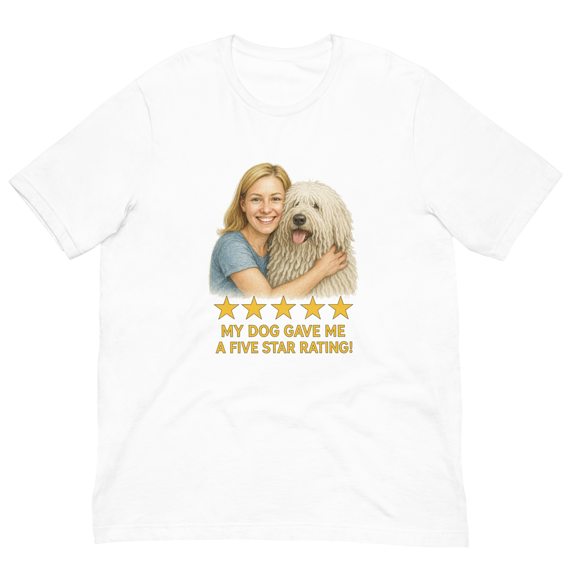 Blonde Woman with Komondor graphic tee - white