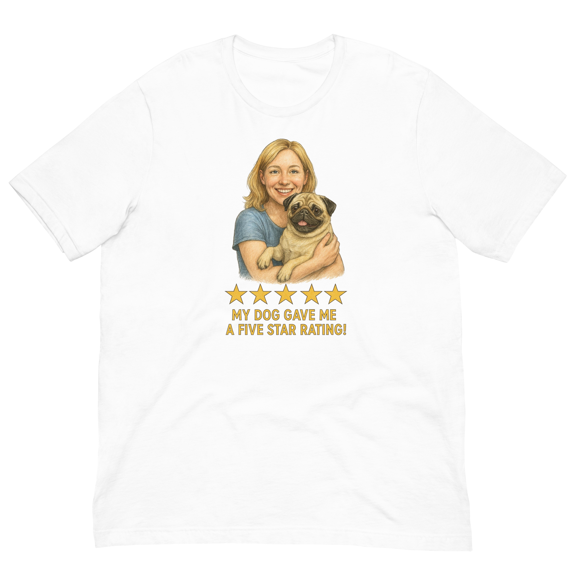 Blonde Woman with Pug graphic tee - white