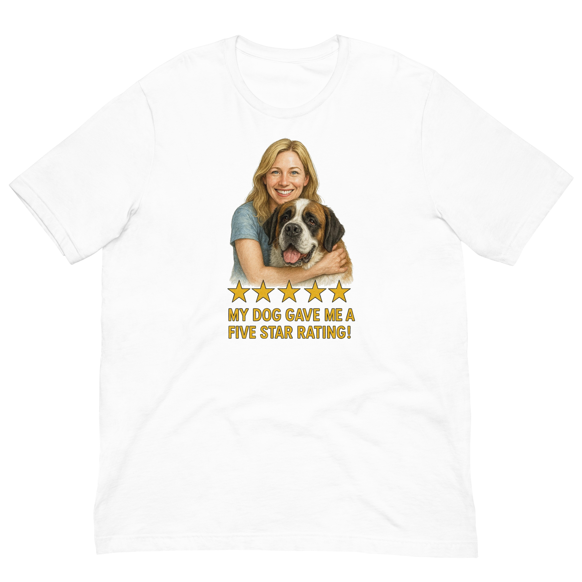 Blonde Woman with Saint Bernard graphic tee - white