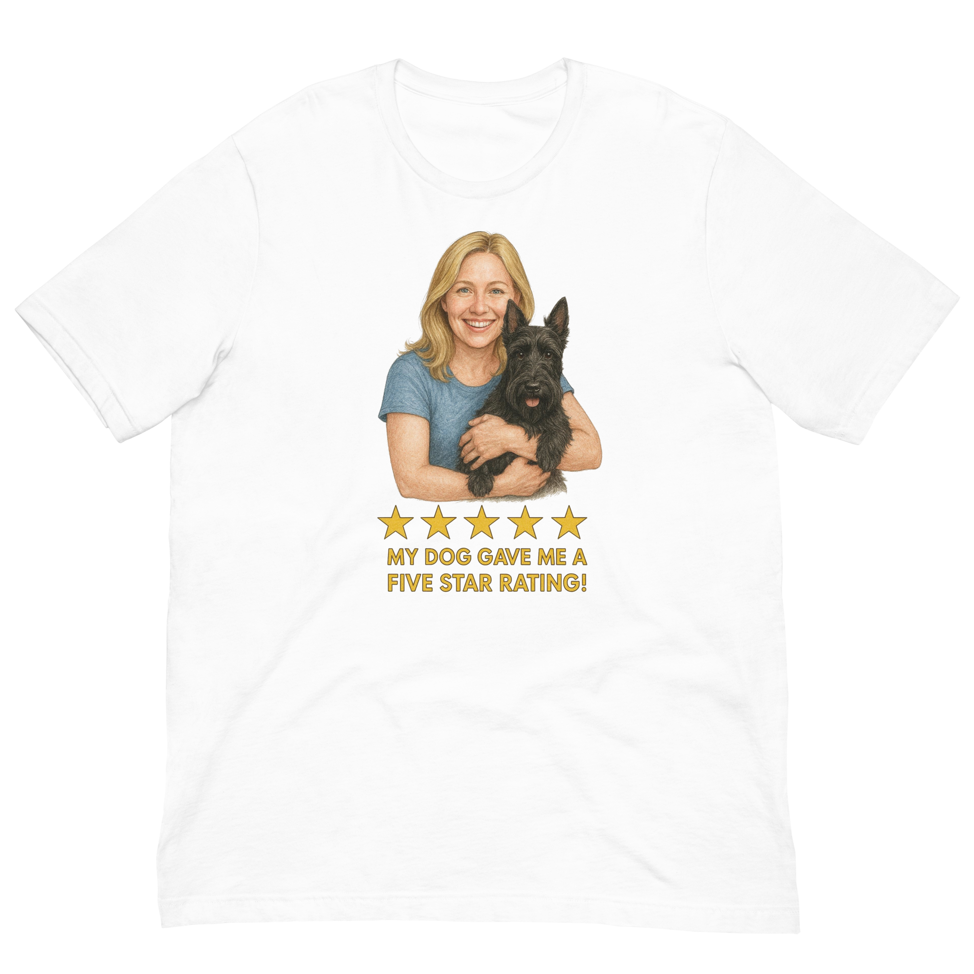 Blonde Woman with Scottie graphic tee - white