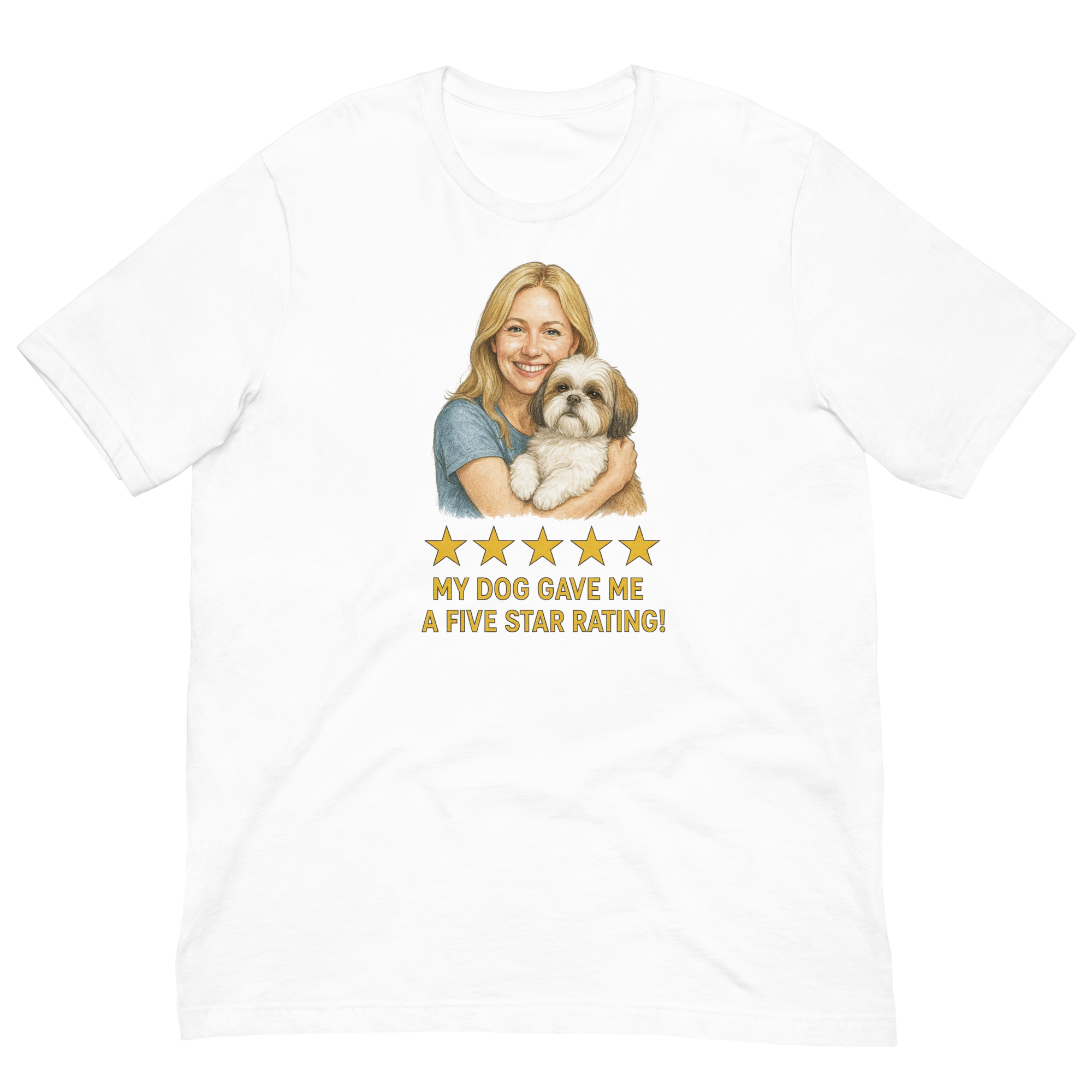 Blonde Woman with Shih Tzu graphic tee - white