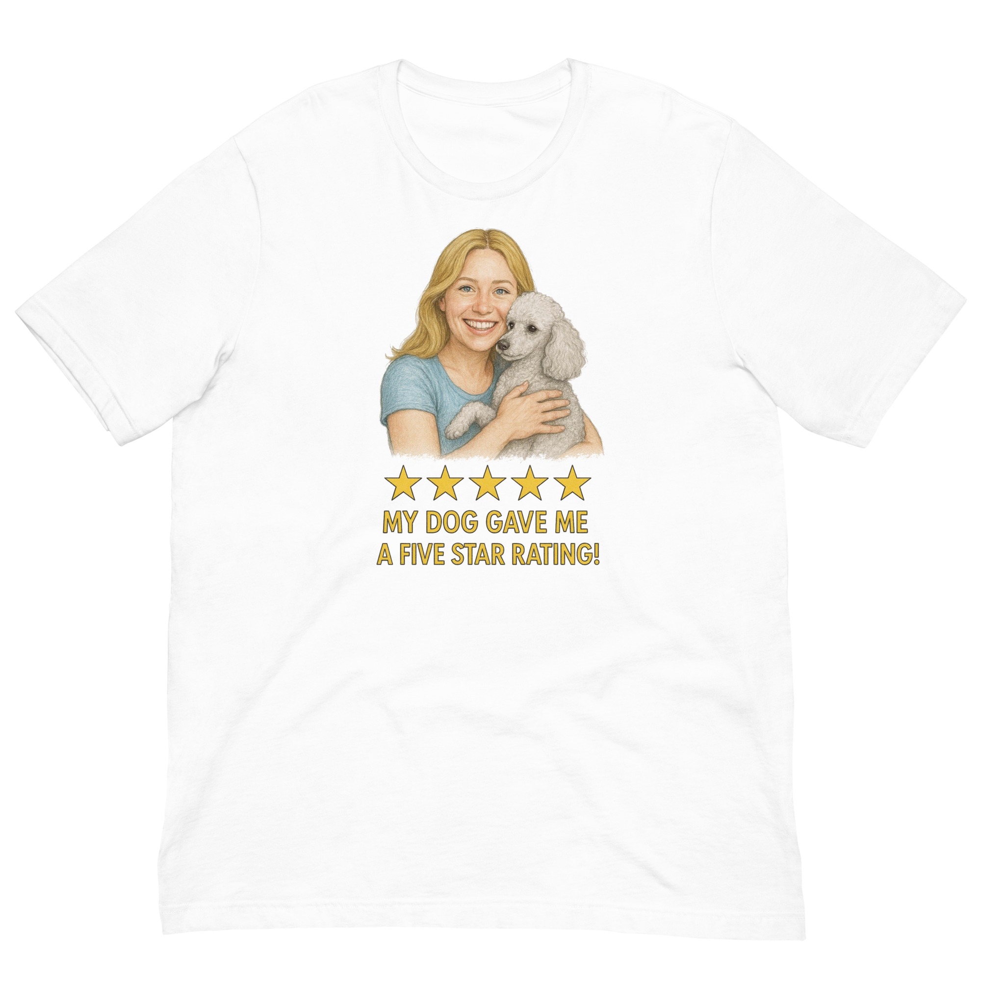 Blonde Woman with White Poodle graphic tee - white