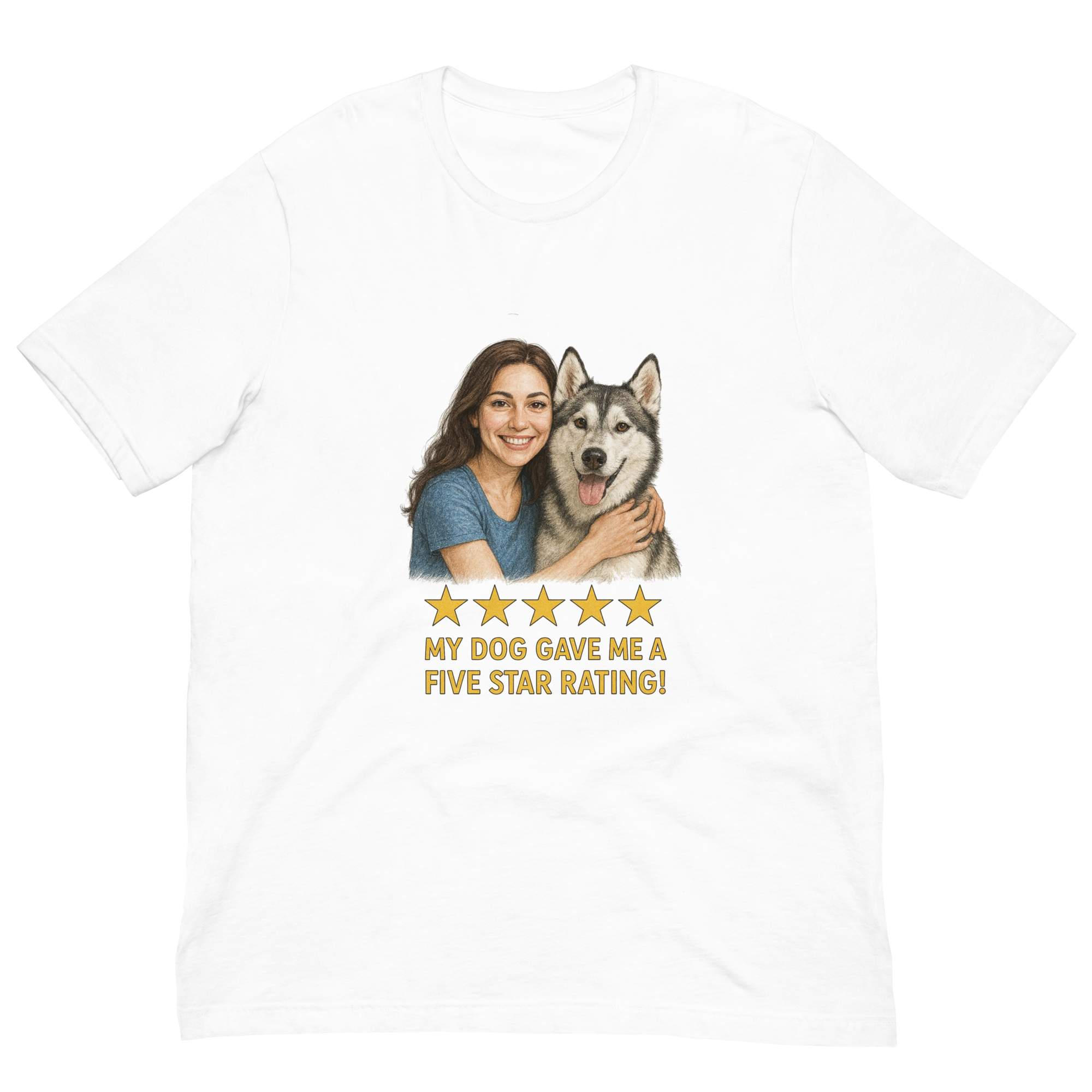 Brunette Woman with Alaskan Husky graphic tee - white