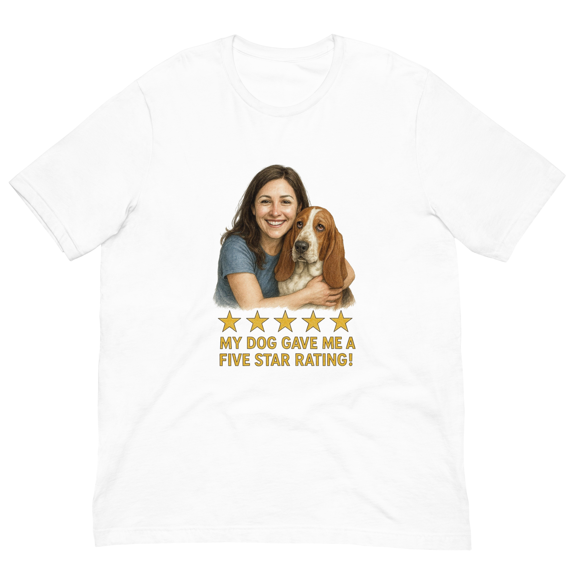 Brunette Woman with Basset Hound graphic tee - white