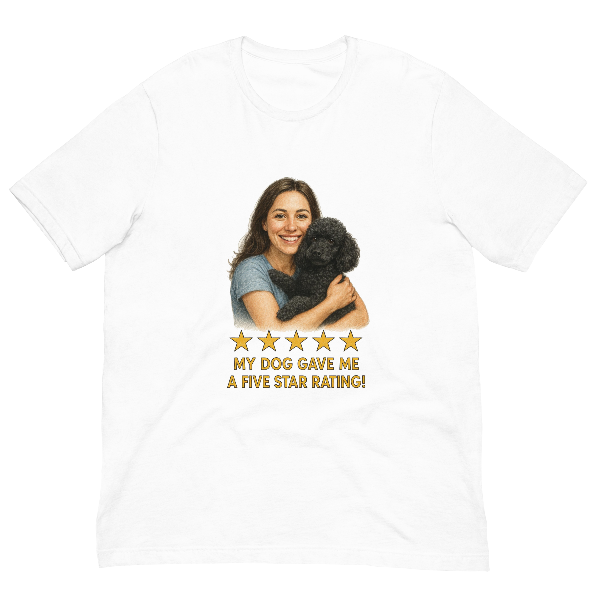 Brunette Woman with Black Poodle graphic tee - white
