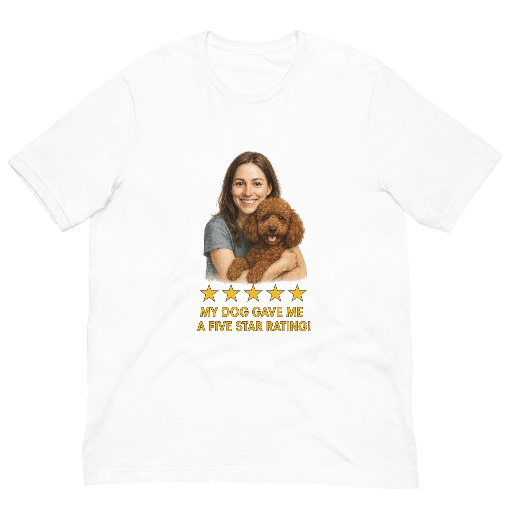 Brunette Woman with Brown Poodle graphic tee - white