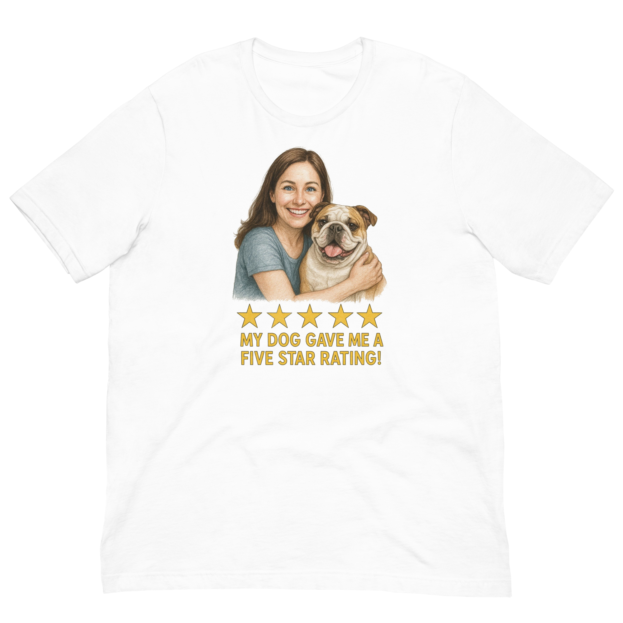 Brunette Woman with Bulldog graphic tee - white