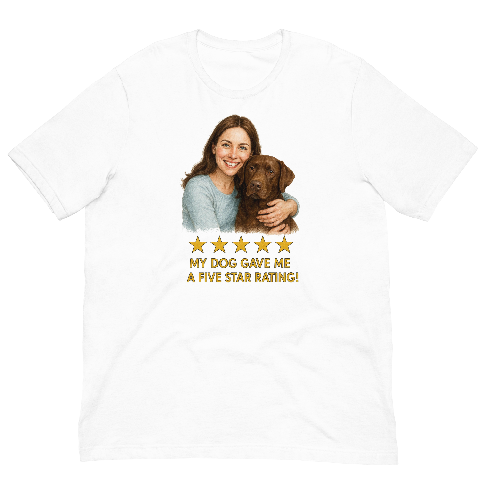 Brunette Woman with Chocolate Labrador graphic tee - white