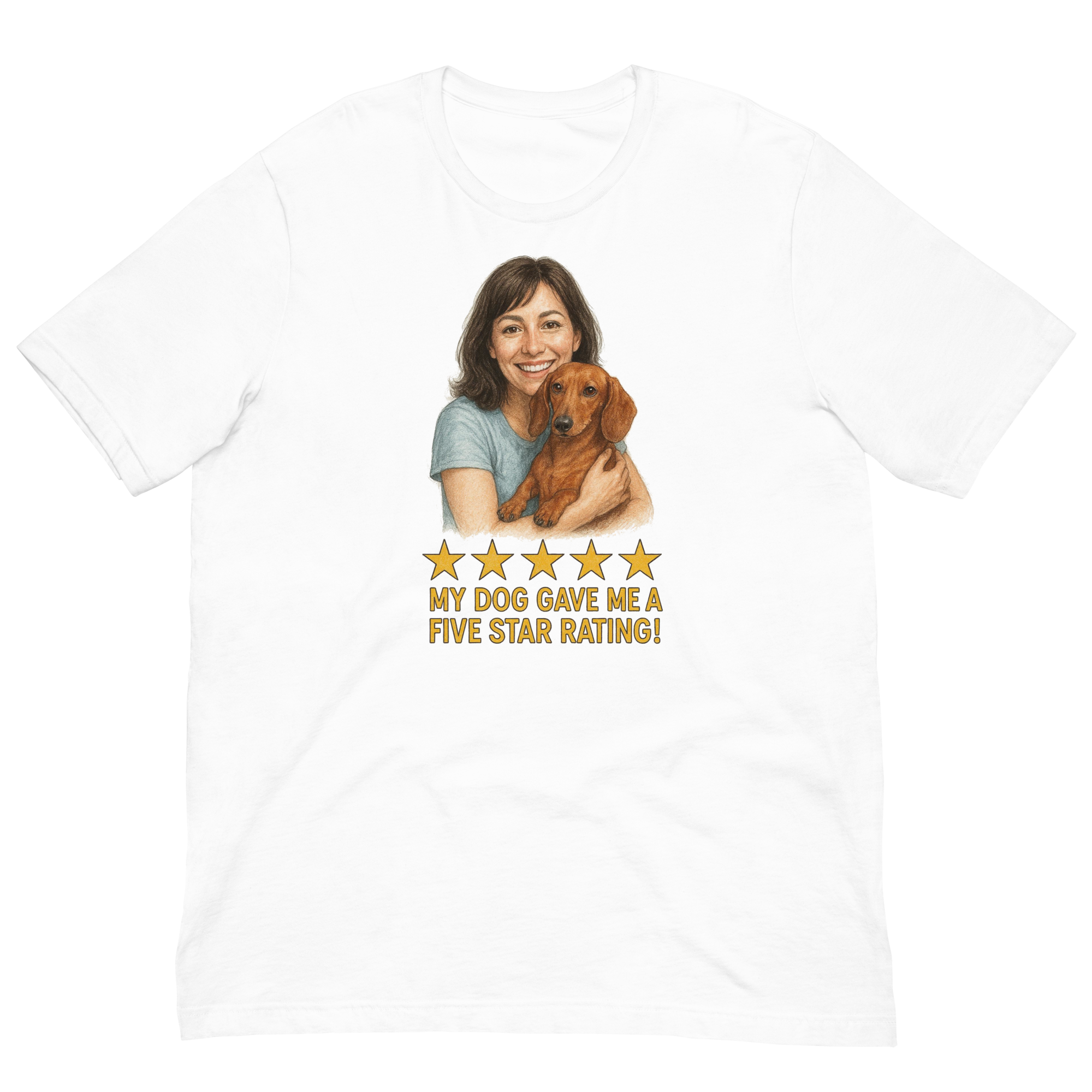 Brunette Woman with Dachshund graphic tee - white