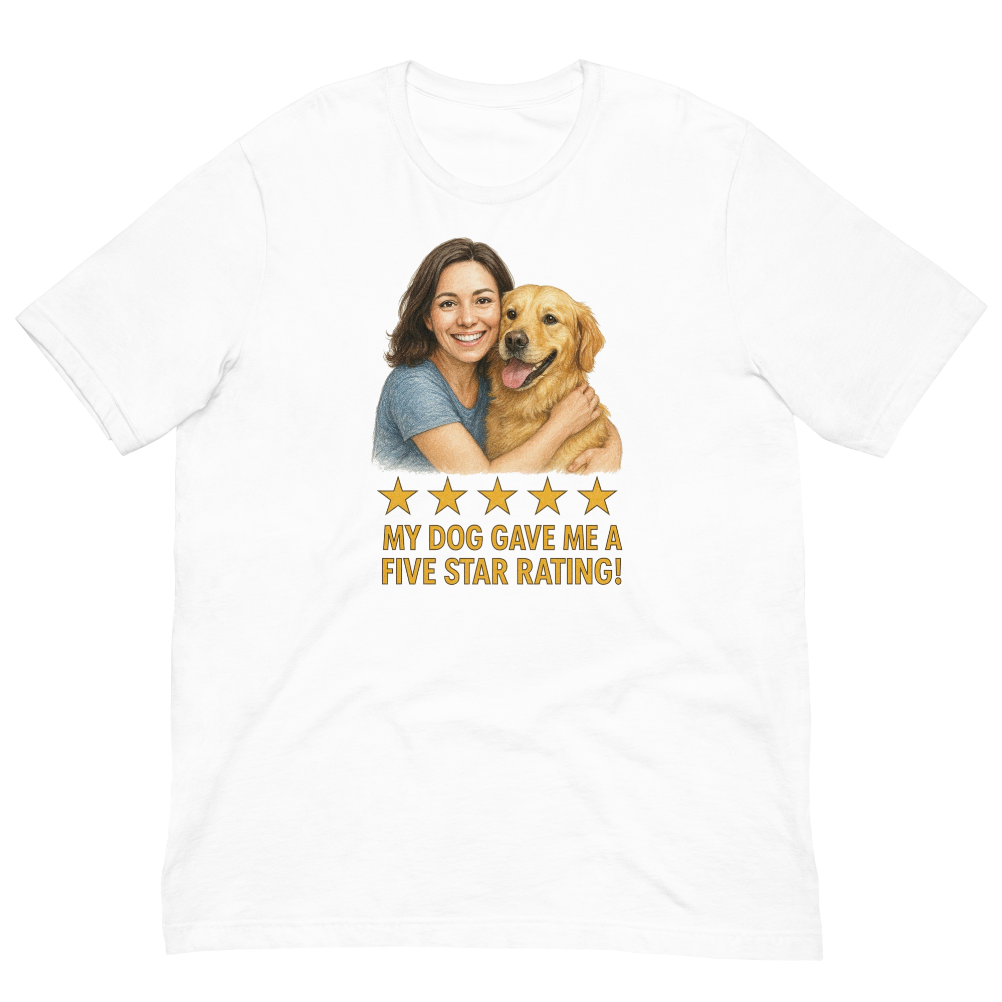 Brunette Woman with Golden Retriever graphic tee - white