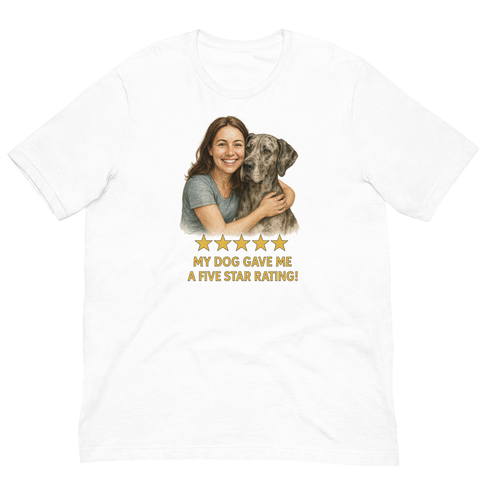 Brunette Woman with Great Dane graphic tee - white