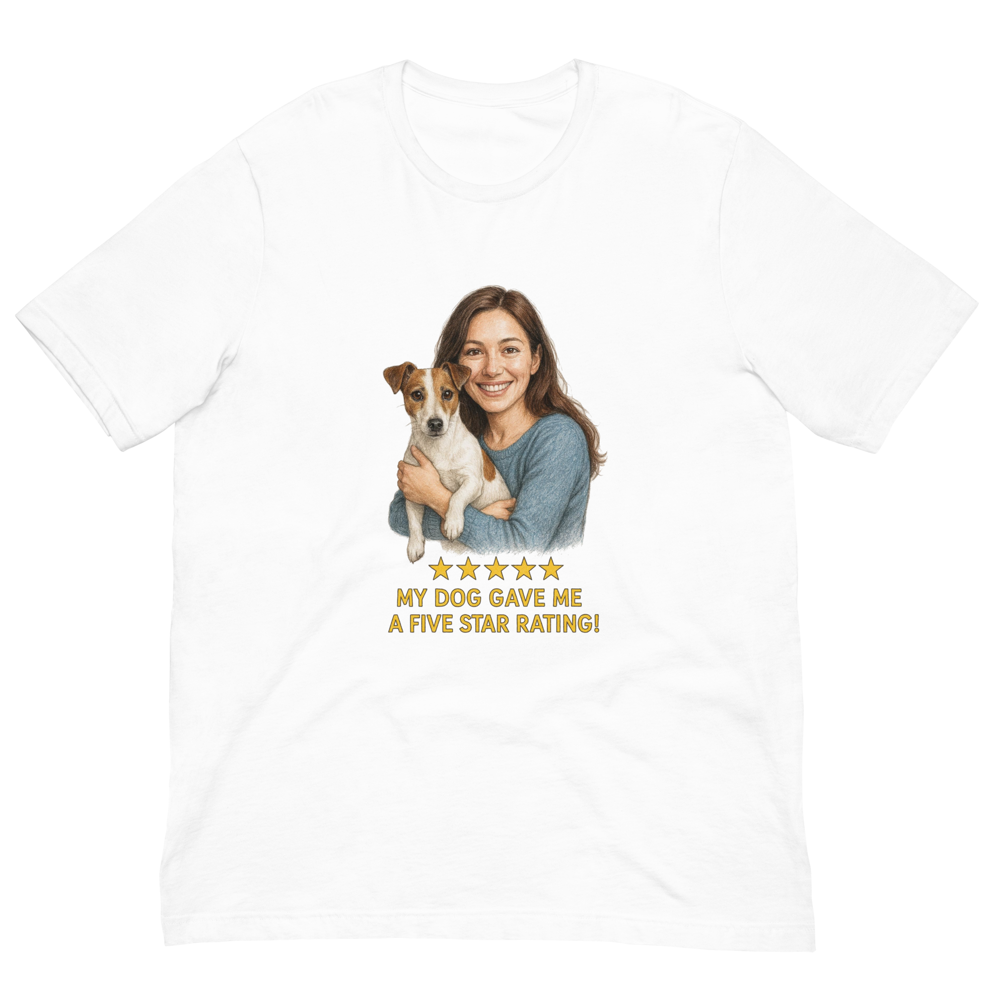 Brunette Woman with Jack Russell Terrier graphic tee - white