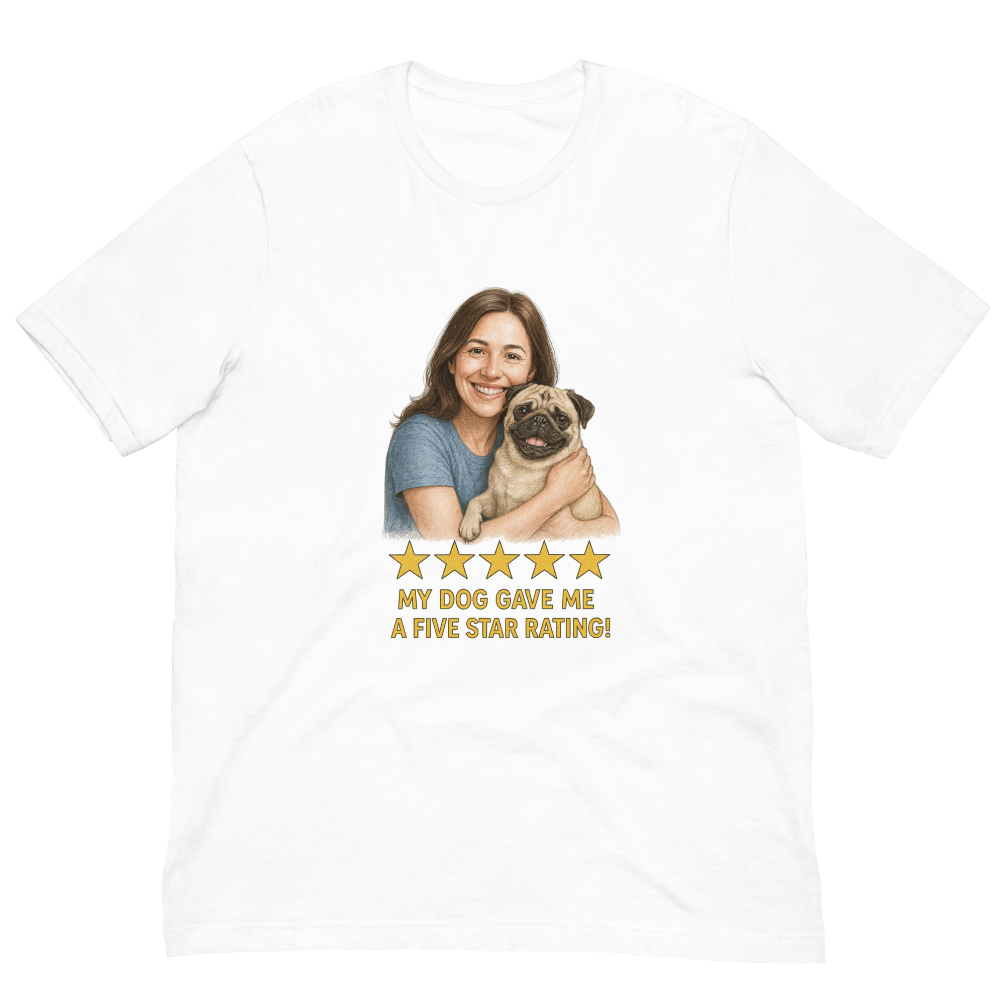 Brunette Woman with Pug graphic tee - white