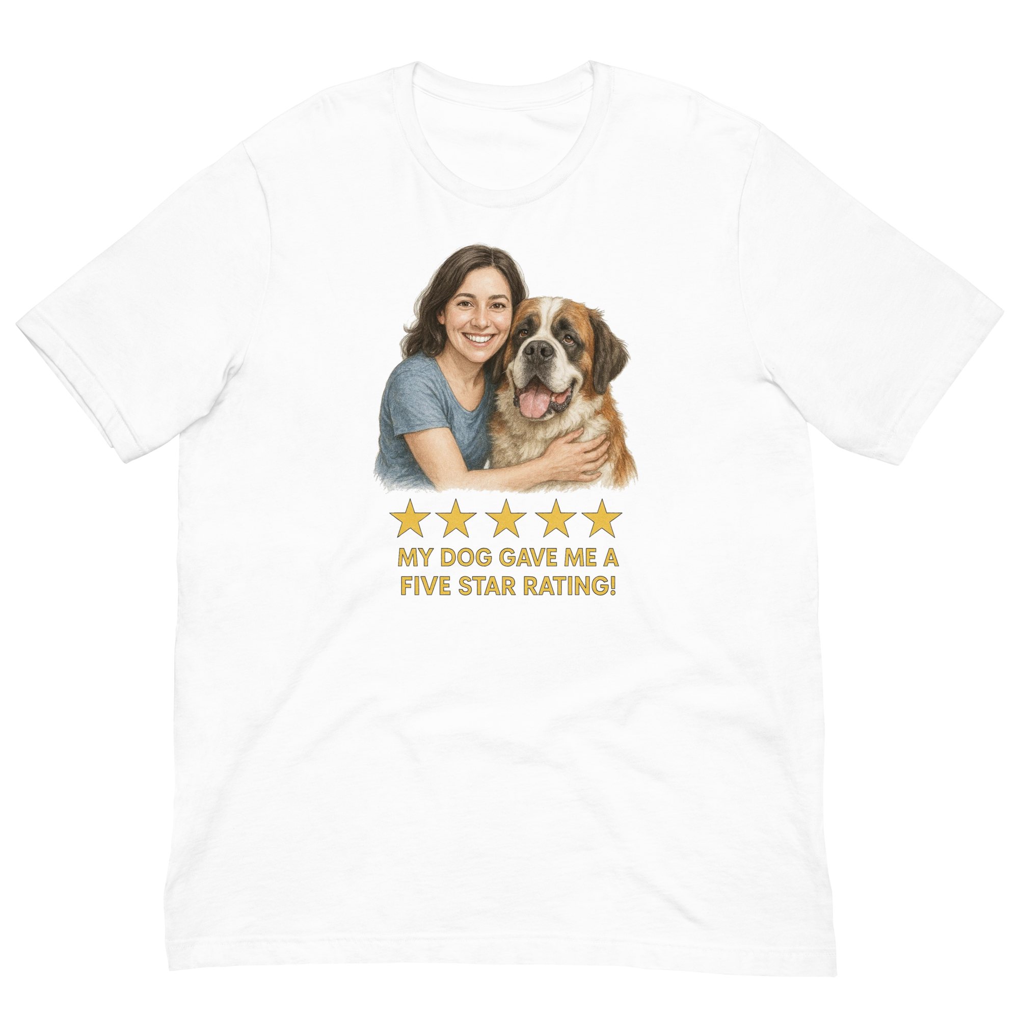 Brunette Woman with Saint Bernard graphic tee - white