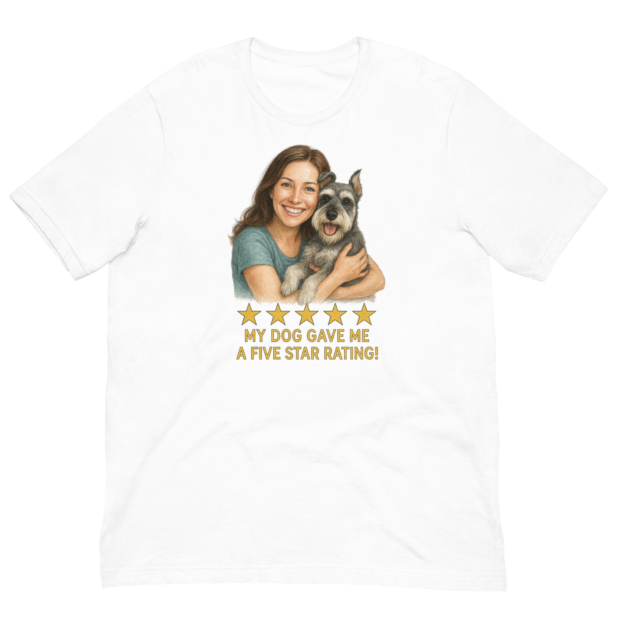 Brunette Woman with Schnauzer graphic tee - white