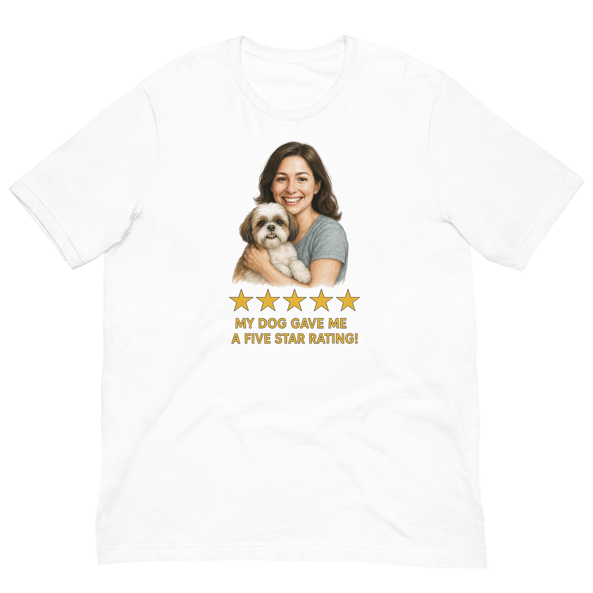 Brunette Woman with Shih Tzu graphic tee - white