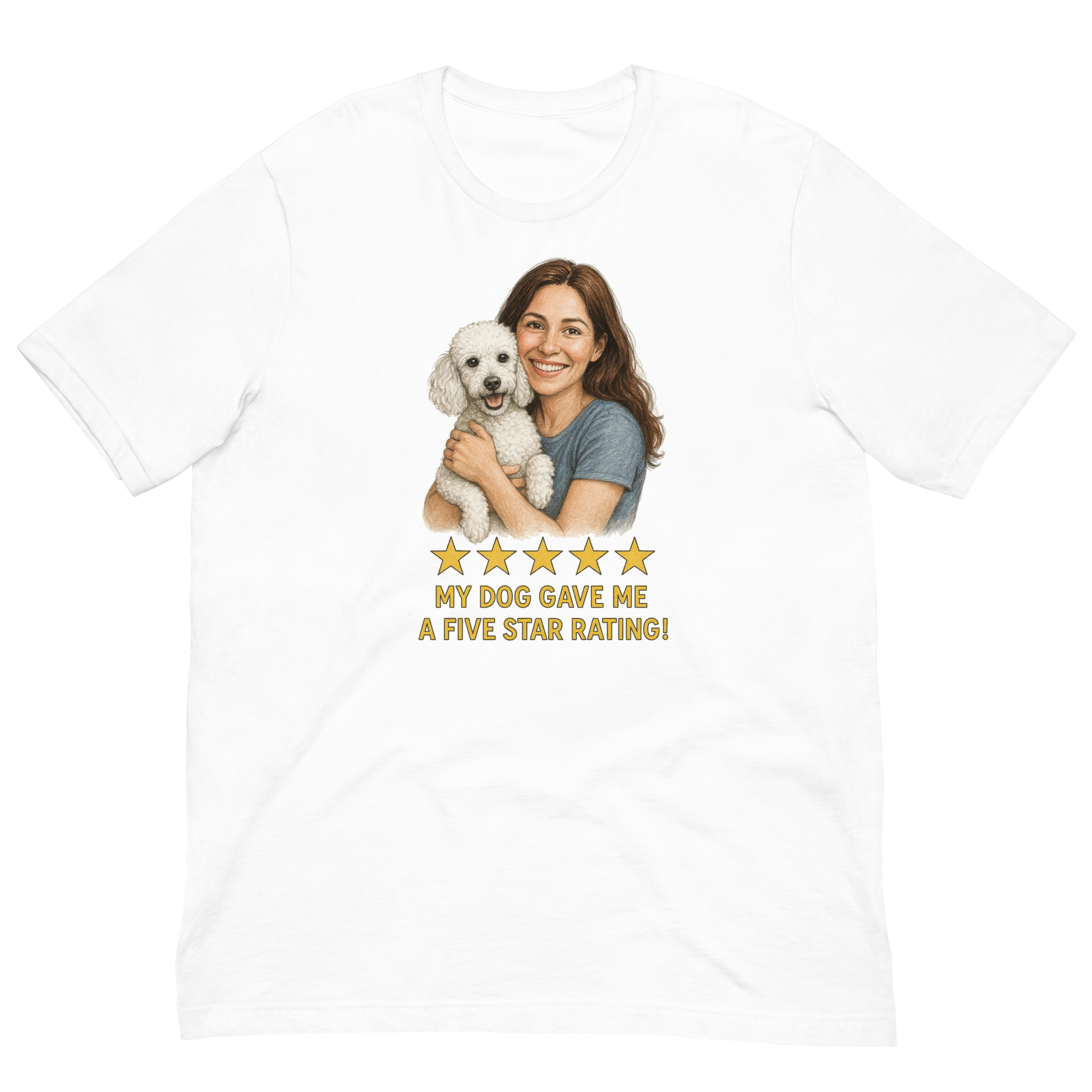 Brunette Woman with White Poodle graphic tee - white