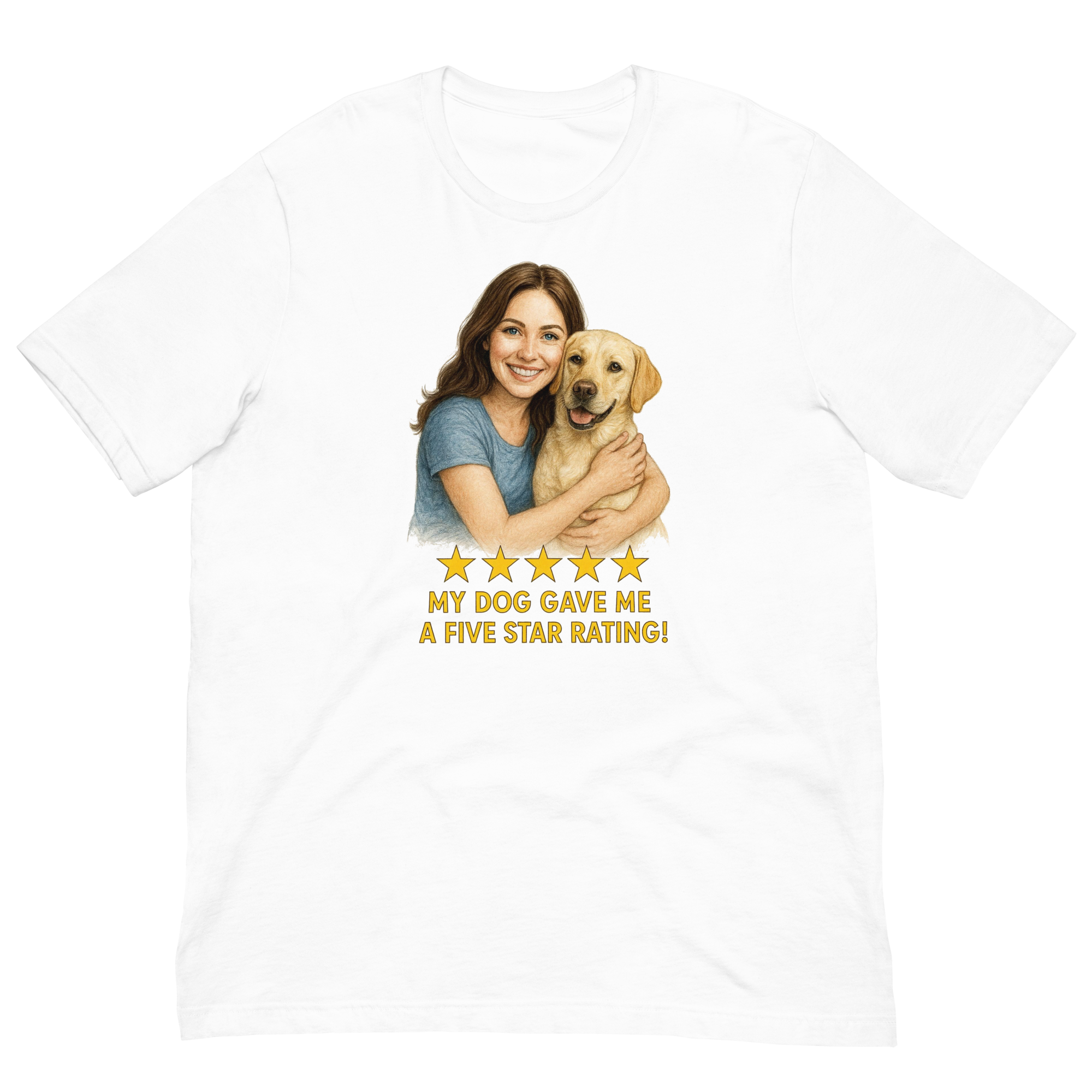 Brunette Woman with Yellow Labrador graphic tee - white