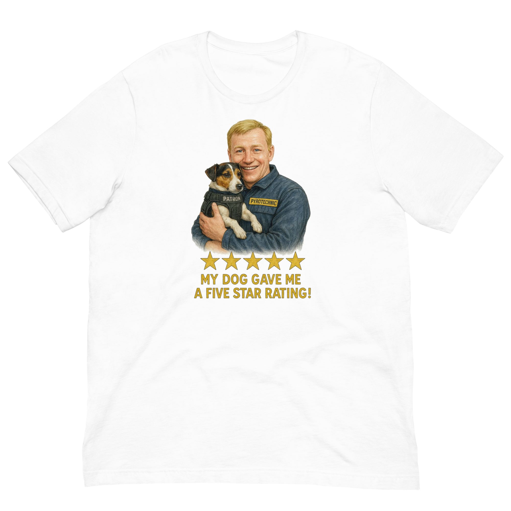 Blonde Man with Patron graphic tee.