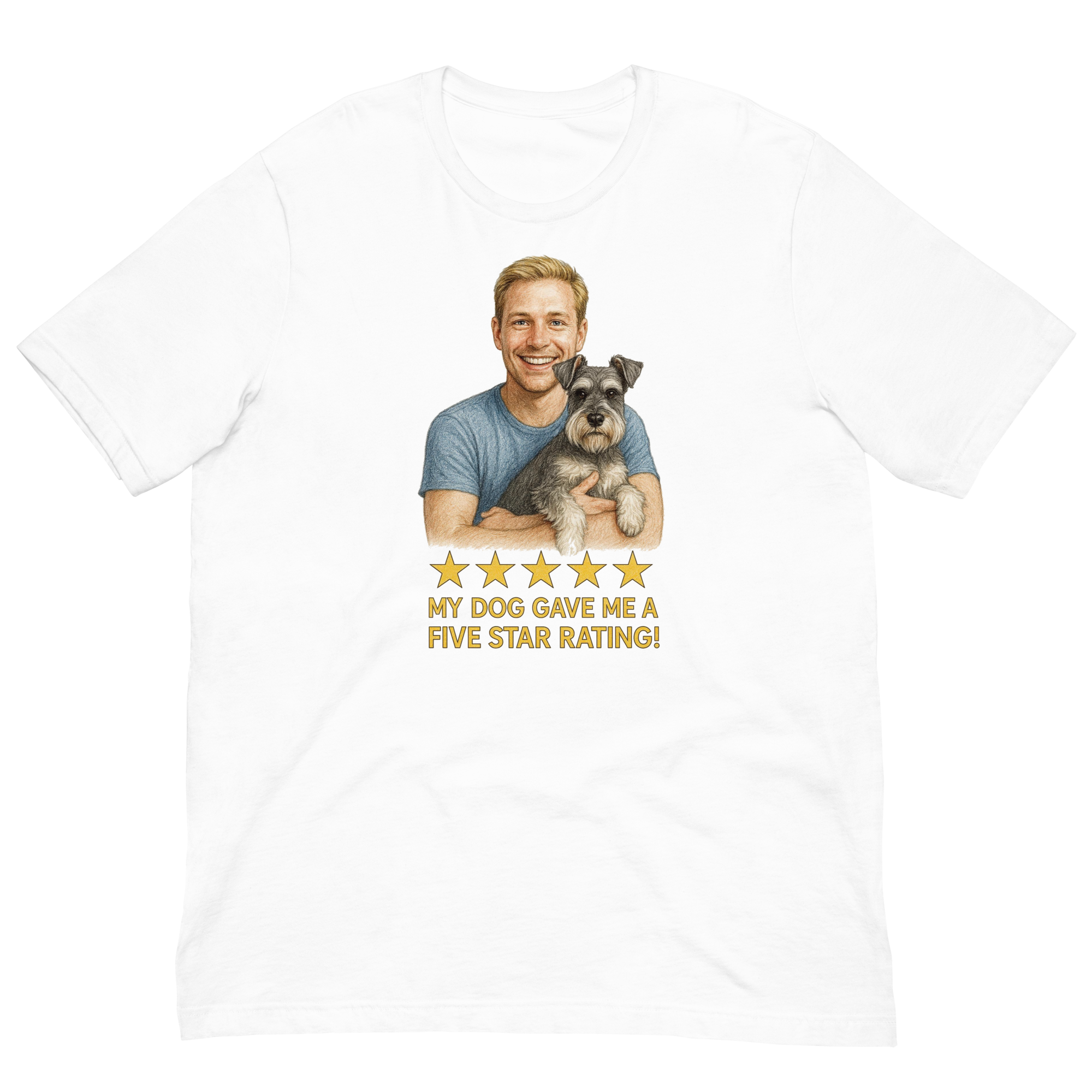 Blonde Man with Schnauzer graphic tee.