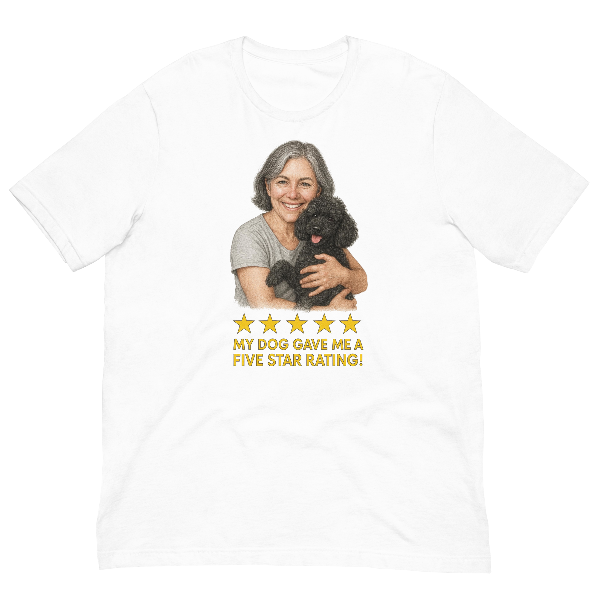 Salt & Pepper Woman with Black Poodle graphic tee - white