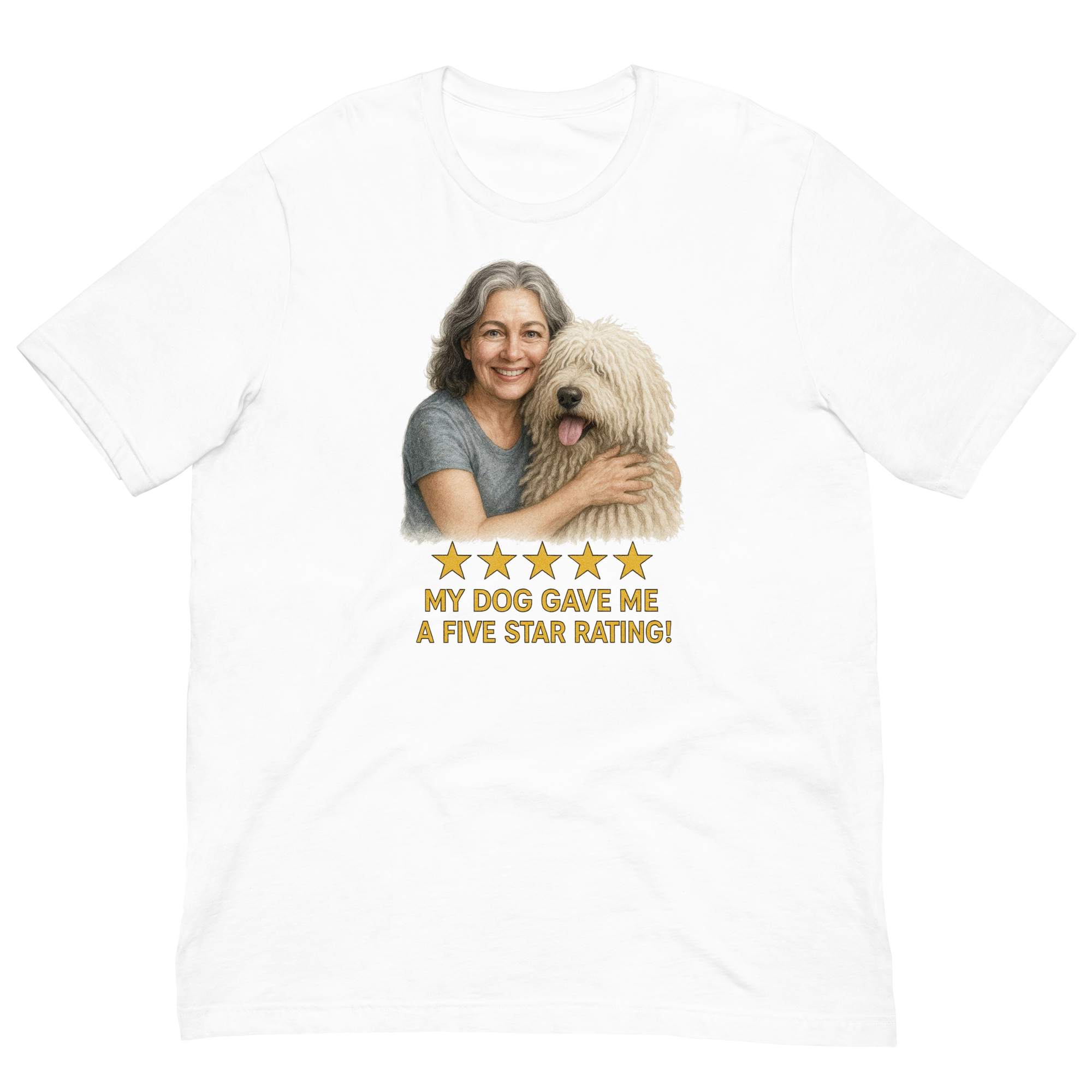 Salt & Pepper Woman with Komondor graphic tee - white