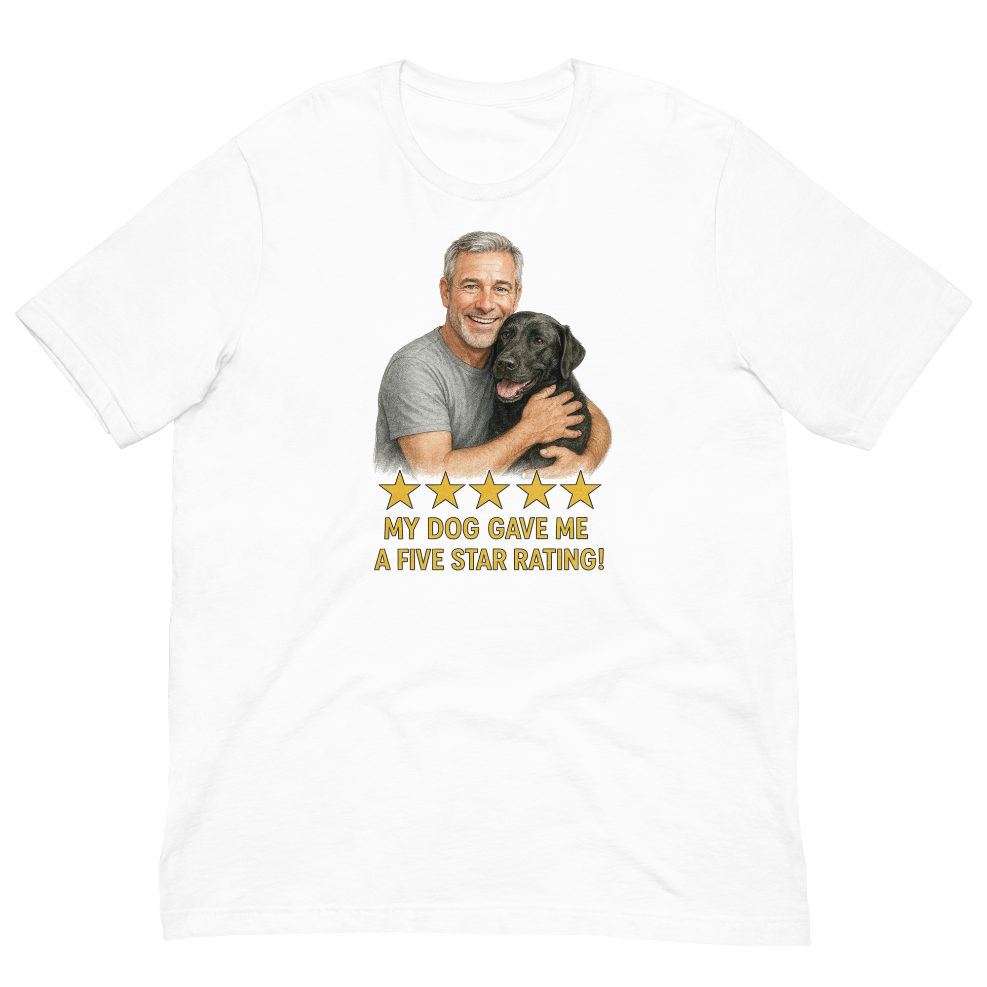 Salt & Pepper Man with Black Labrador graphic tee.