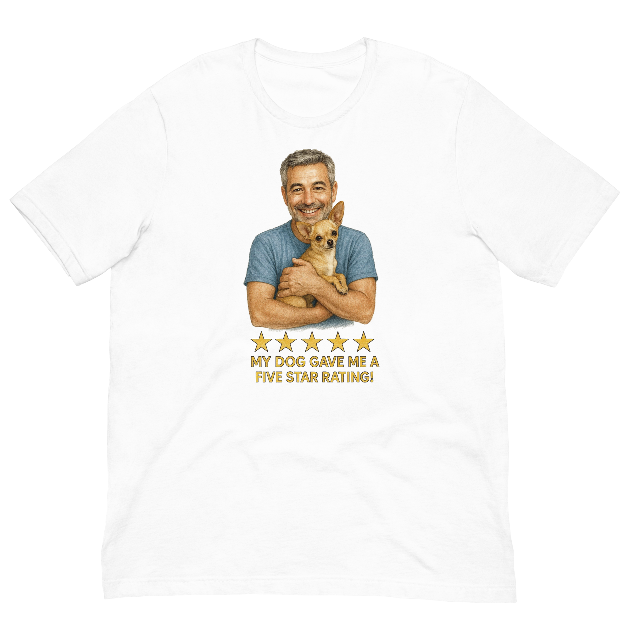 Salt & Pepper Man with Chihuahua graphic tee.