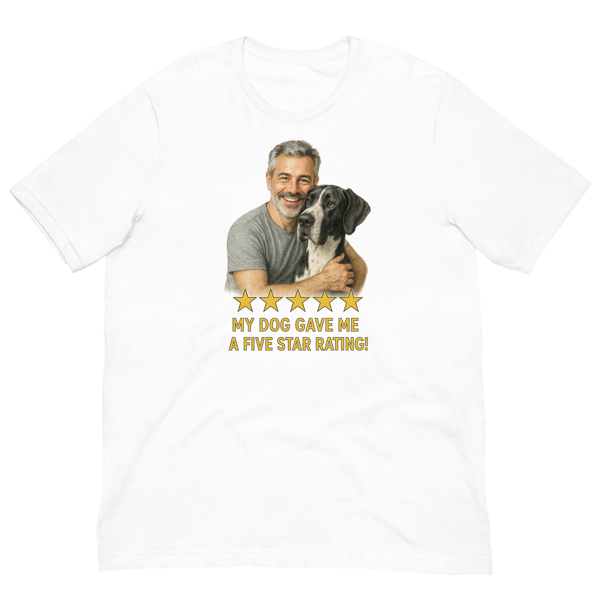Salt & Pepper Man with Great Dane graphic tee.
