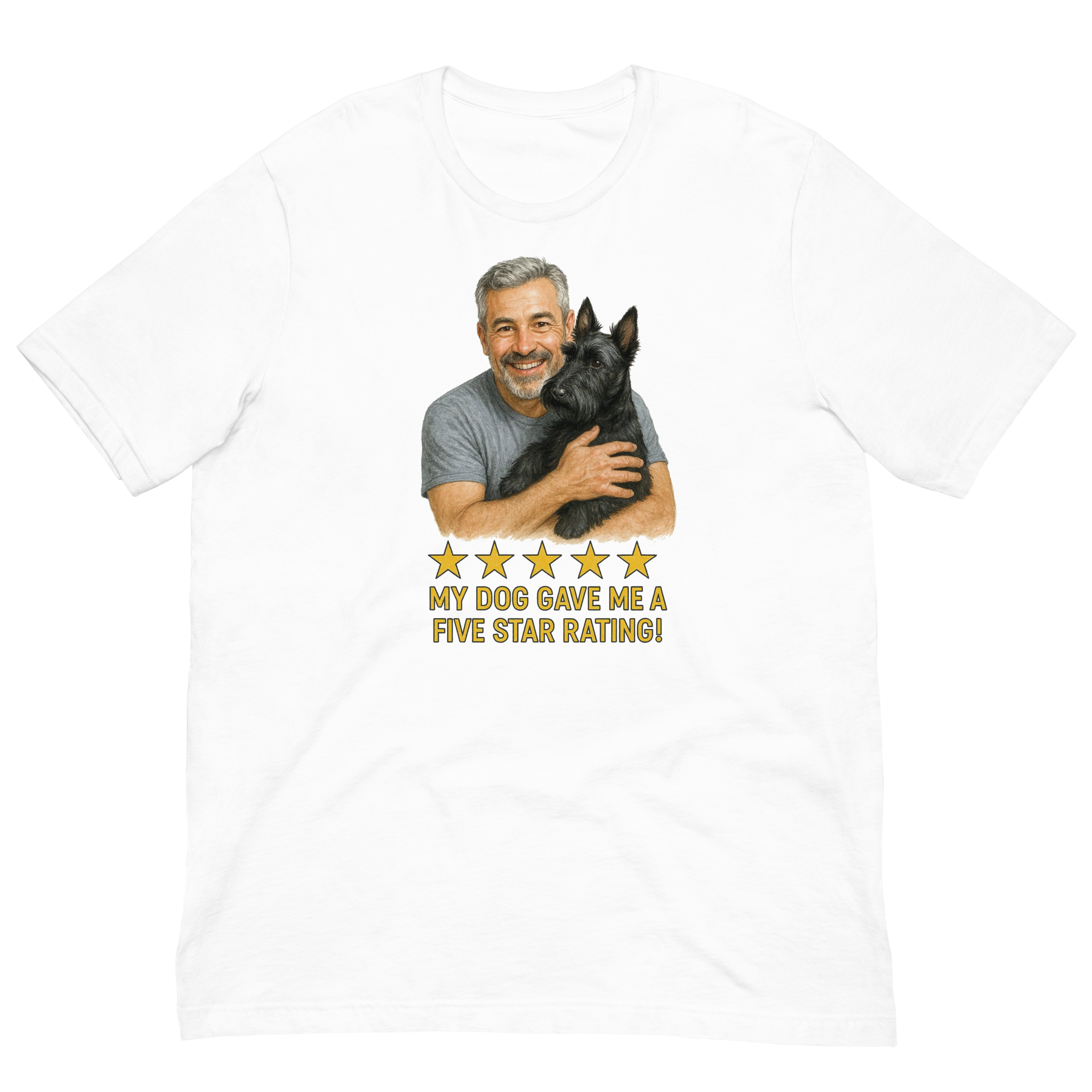 Salt & Pepper Man with Scottie graphic tee.