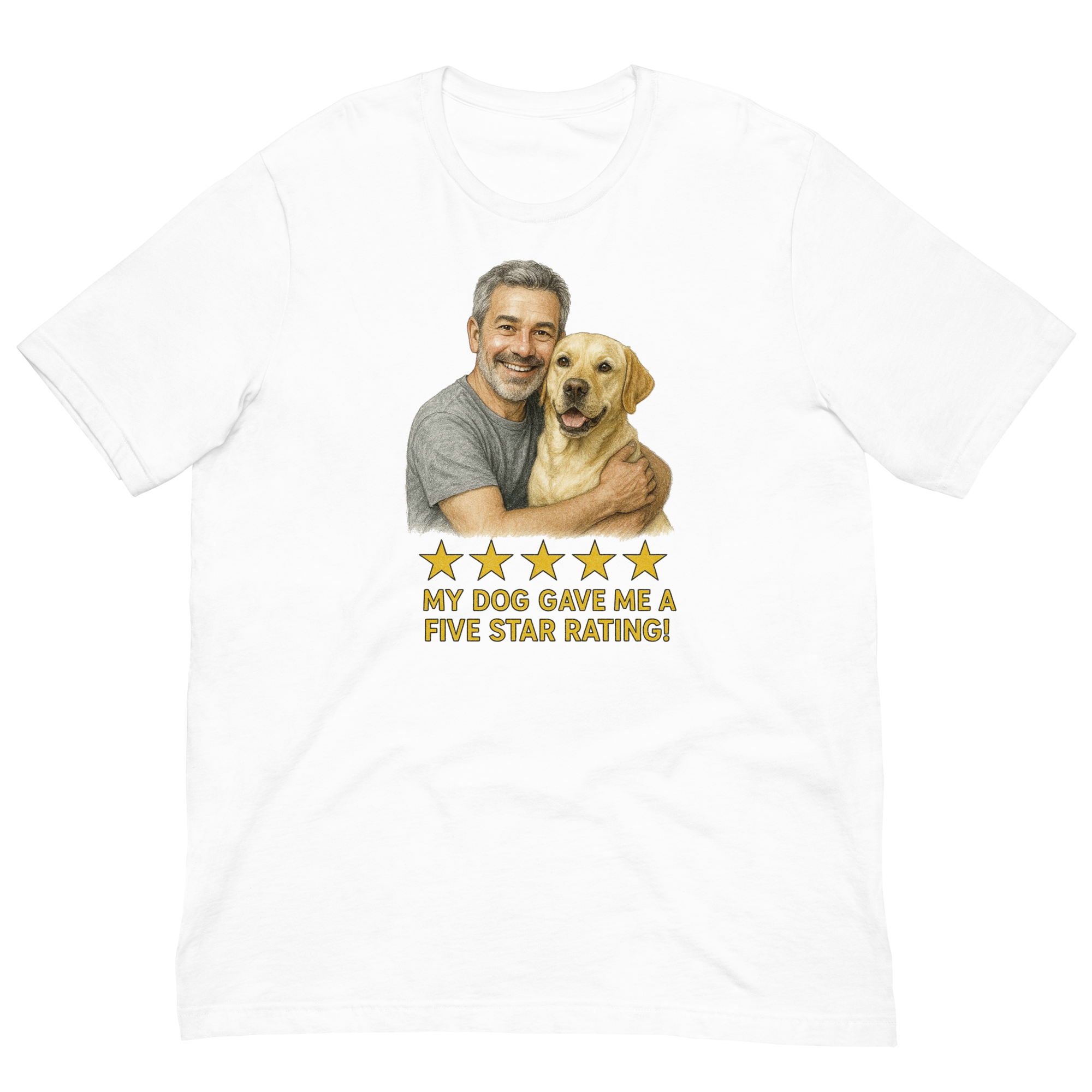 Salt & Pepper Man with Yellow Labrador graphic tee.