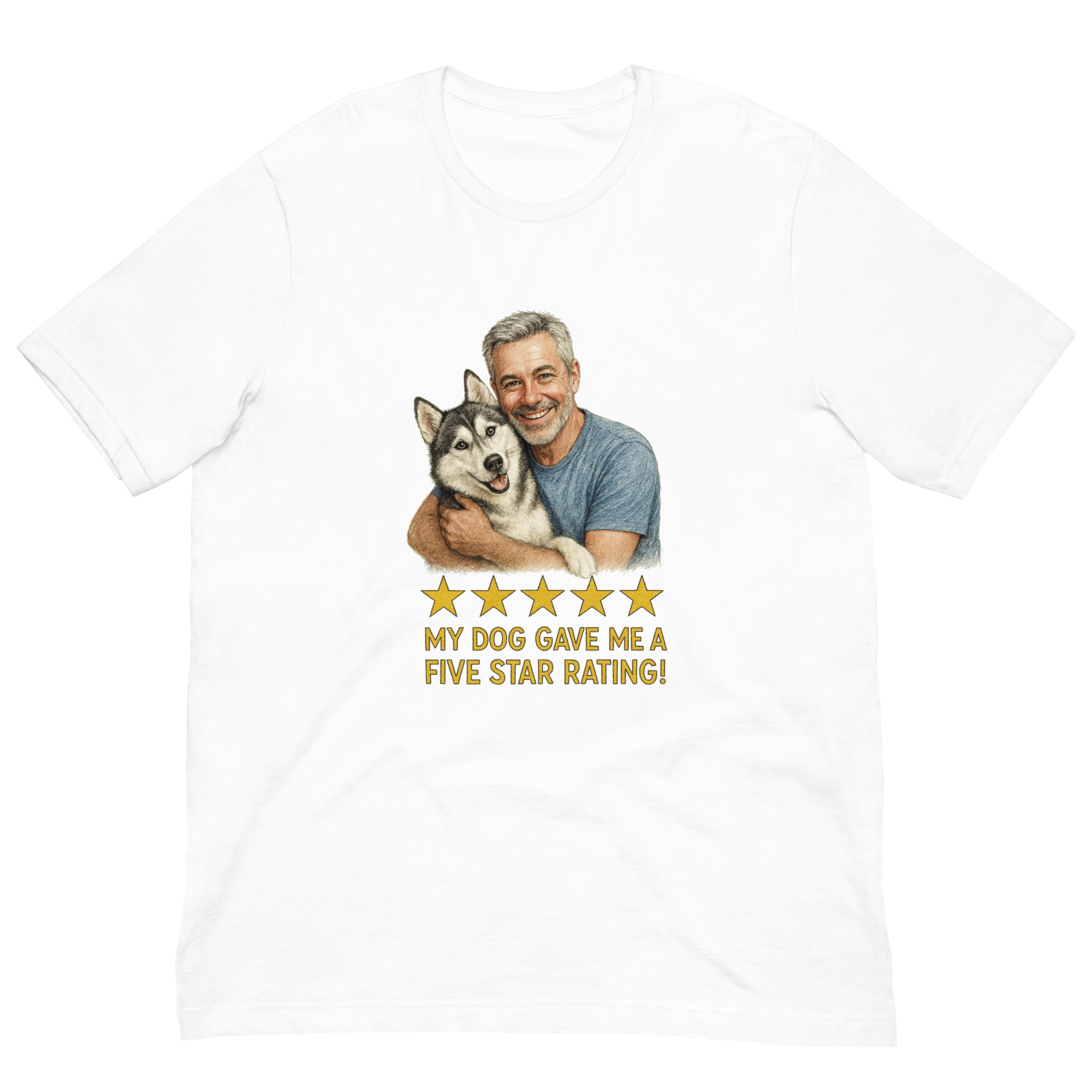Salt & Pepper Man with Alaskan Husky graphic tee.