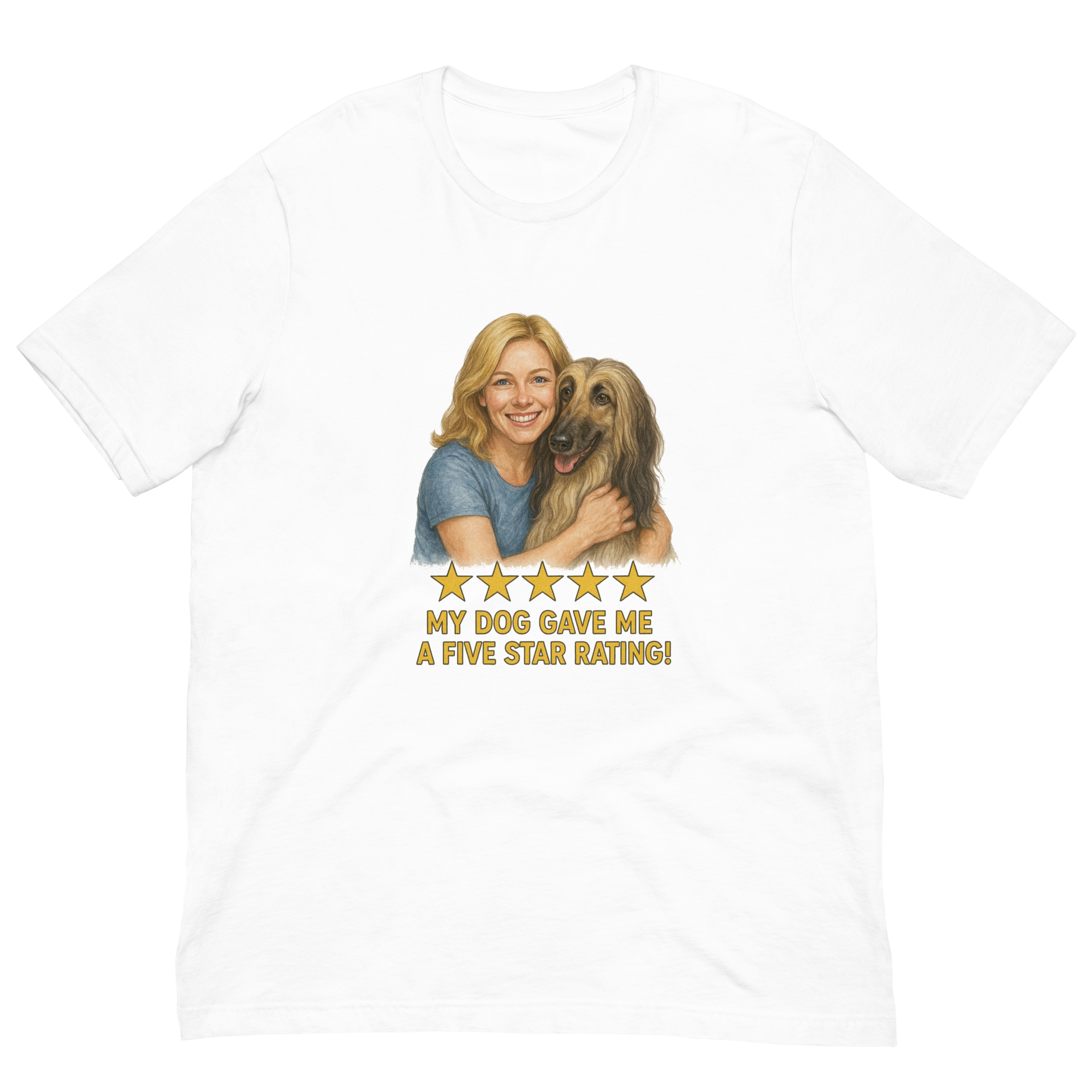 Blonde Woman with Afghan Hound graphic tee - white