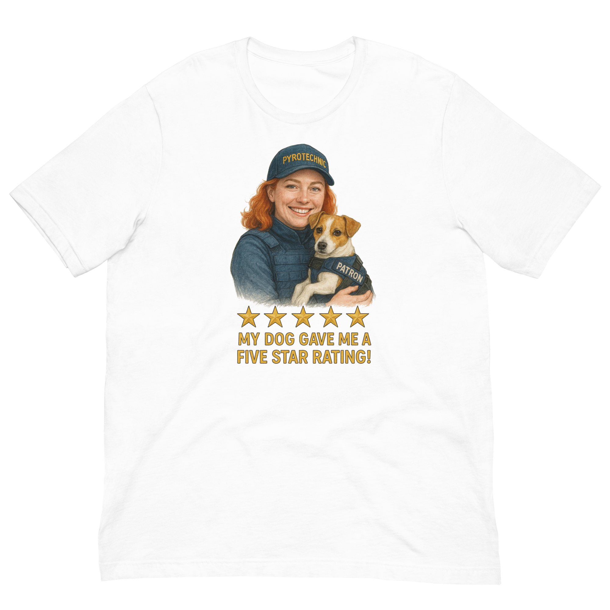 Red Hair Woman with Patron graphic tee.
