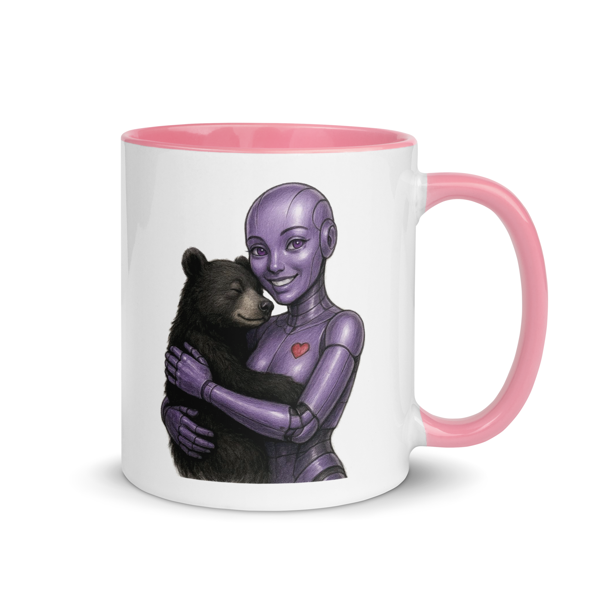 Purple Android Woman with Black Bear Ceramic Mug
