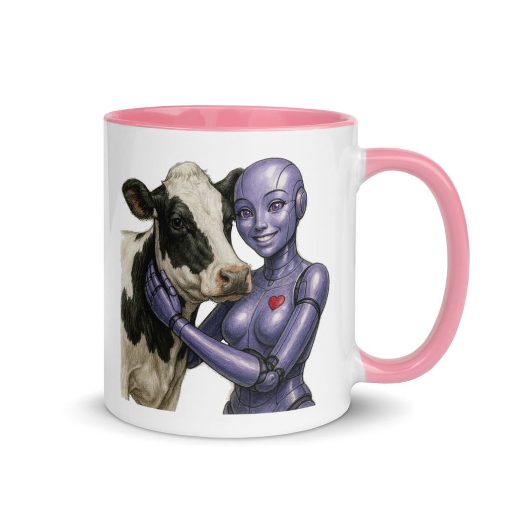 Purple Android Woman with Dairy Cow Ceramic Mug
