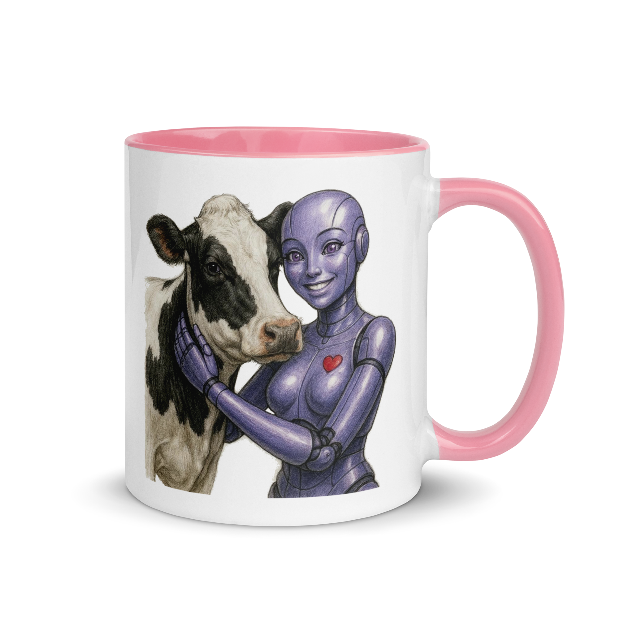 Purple Android Woman with Dairy Cow Ceramic Mug